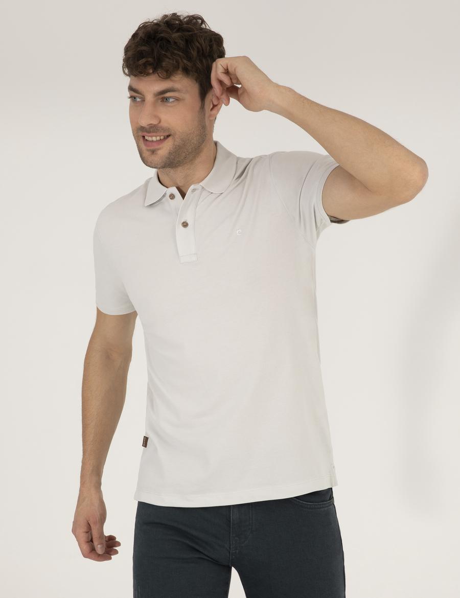 Açık Gri Slim Fit Polo Yaka Basic Tişört