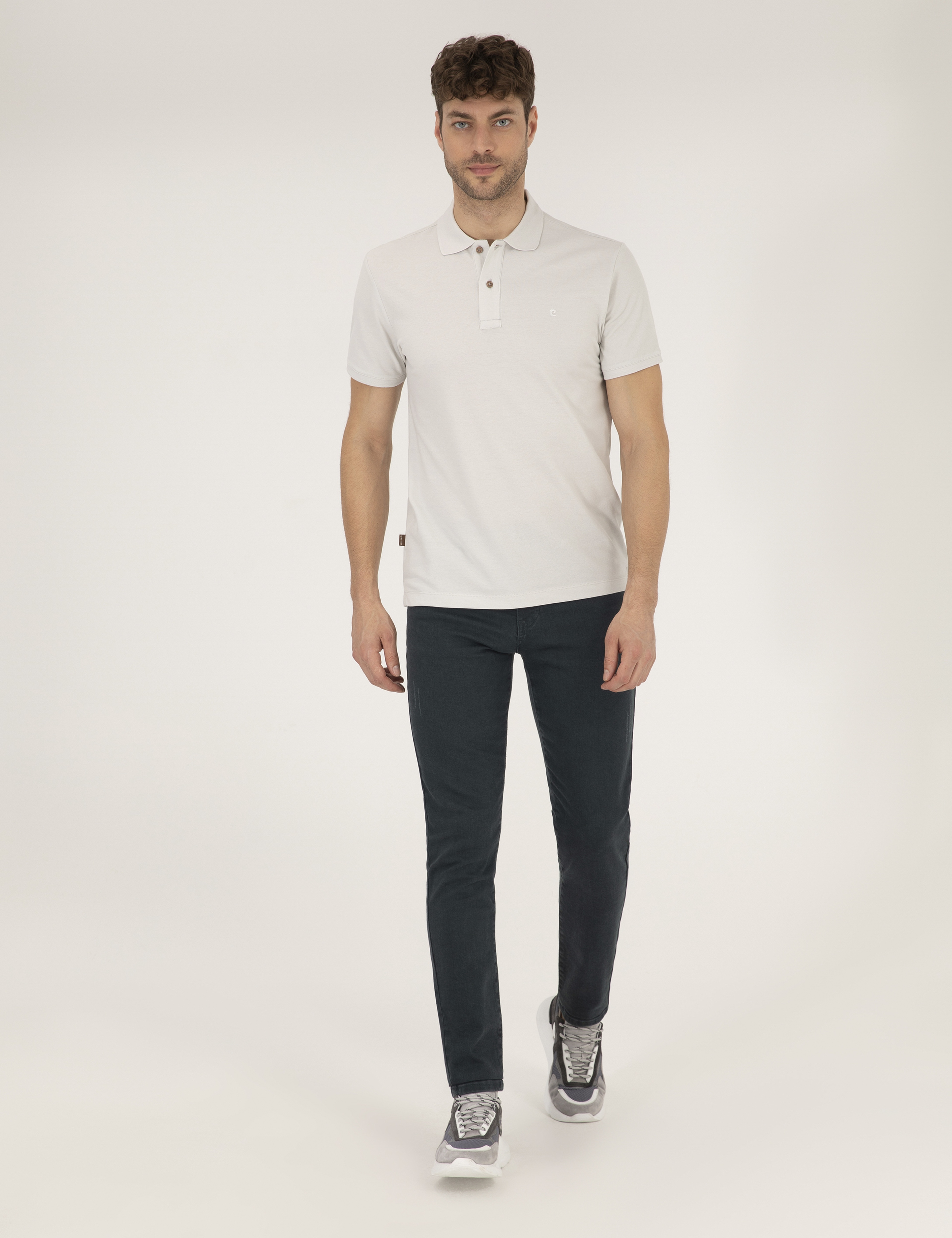 Açık Gri Slim Fit %100 Pamuk Polo Yaka Basic Tişört