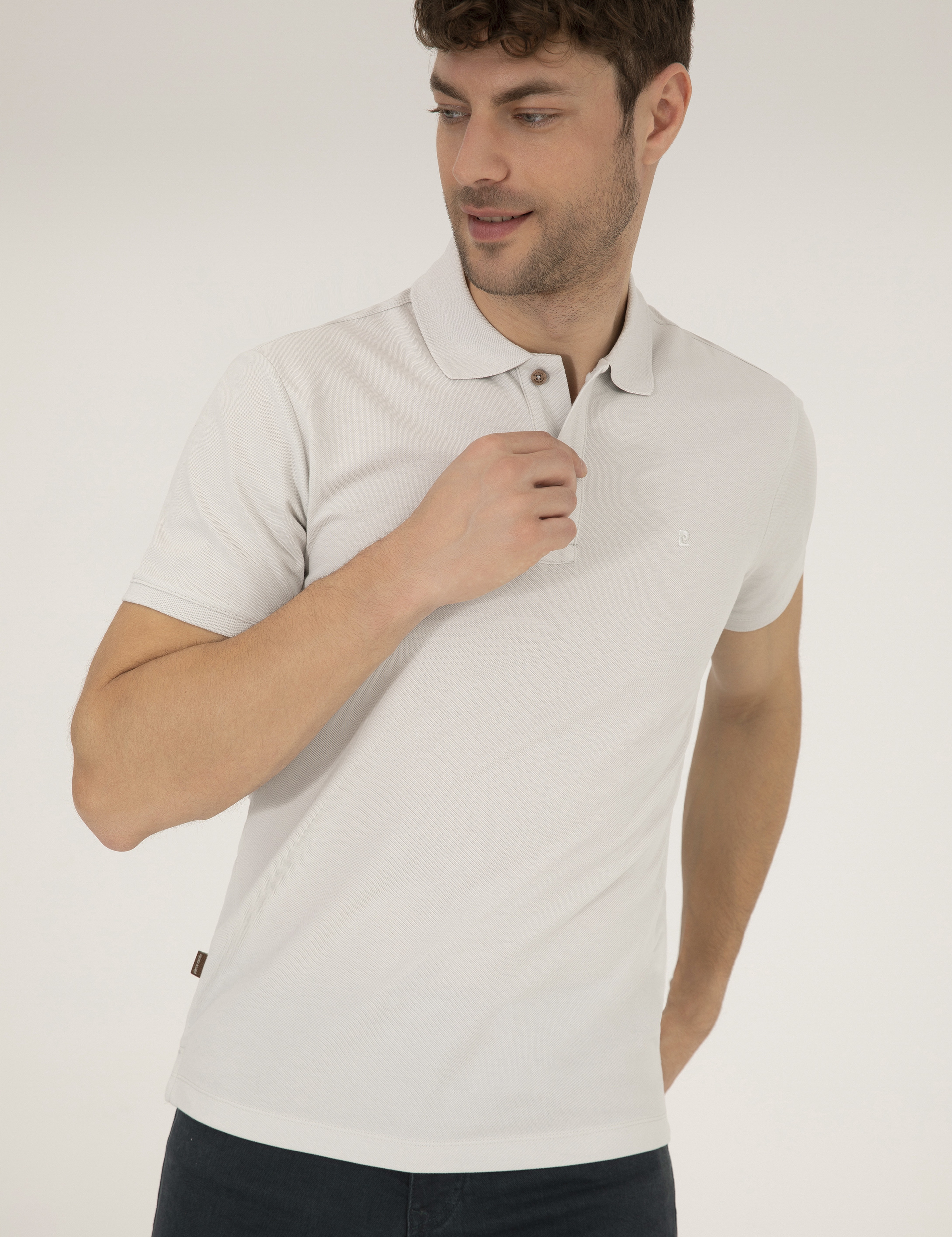 Açık Gri Slim Fit %100 Pamuk Polo Yaka Basic Tişört - Image 2