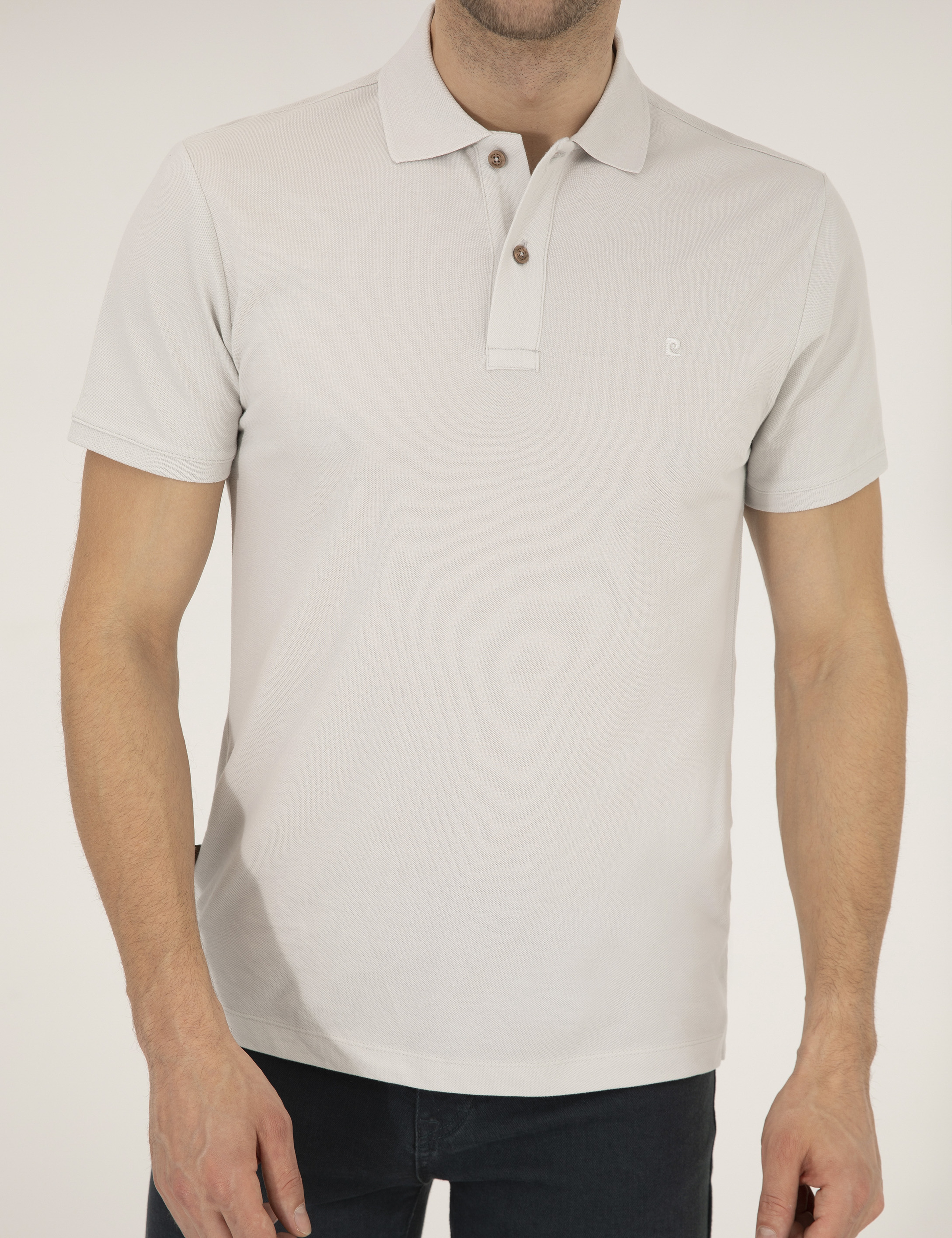 Açık Gri Slim Fit %100 Pamuk Polo Yaka Basic Tişört