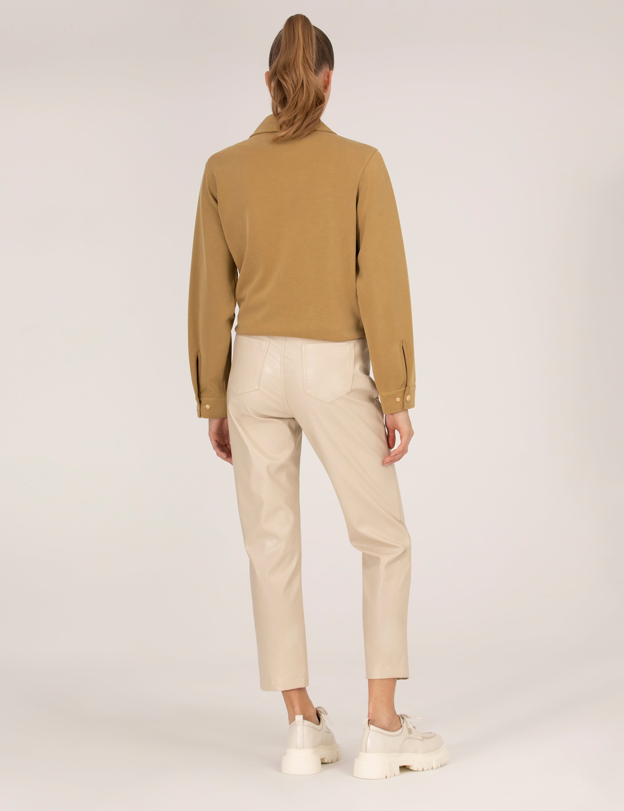 Bej Slim Fit Deri Pantolon - Image 4