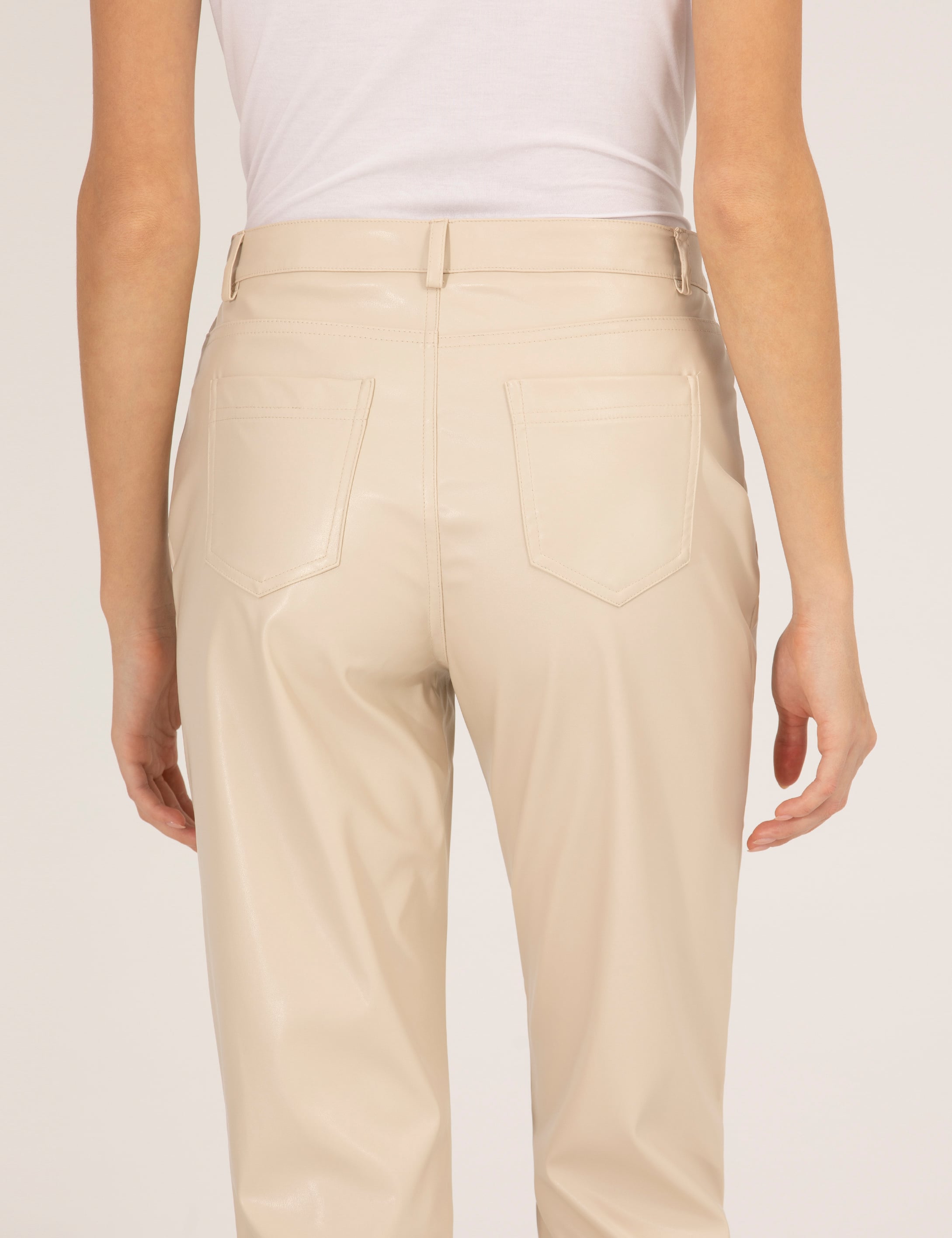 Bej Slim Fit Deri Pantolon - Image 7