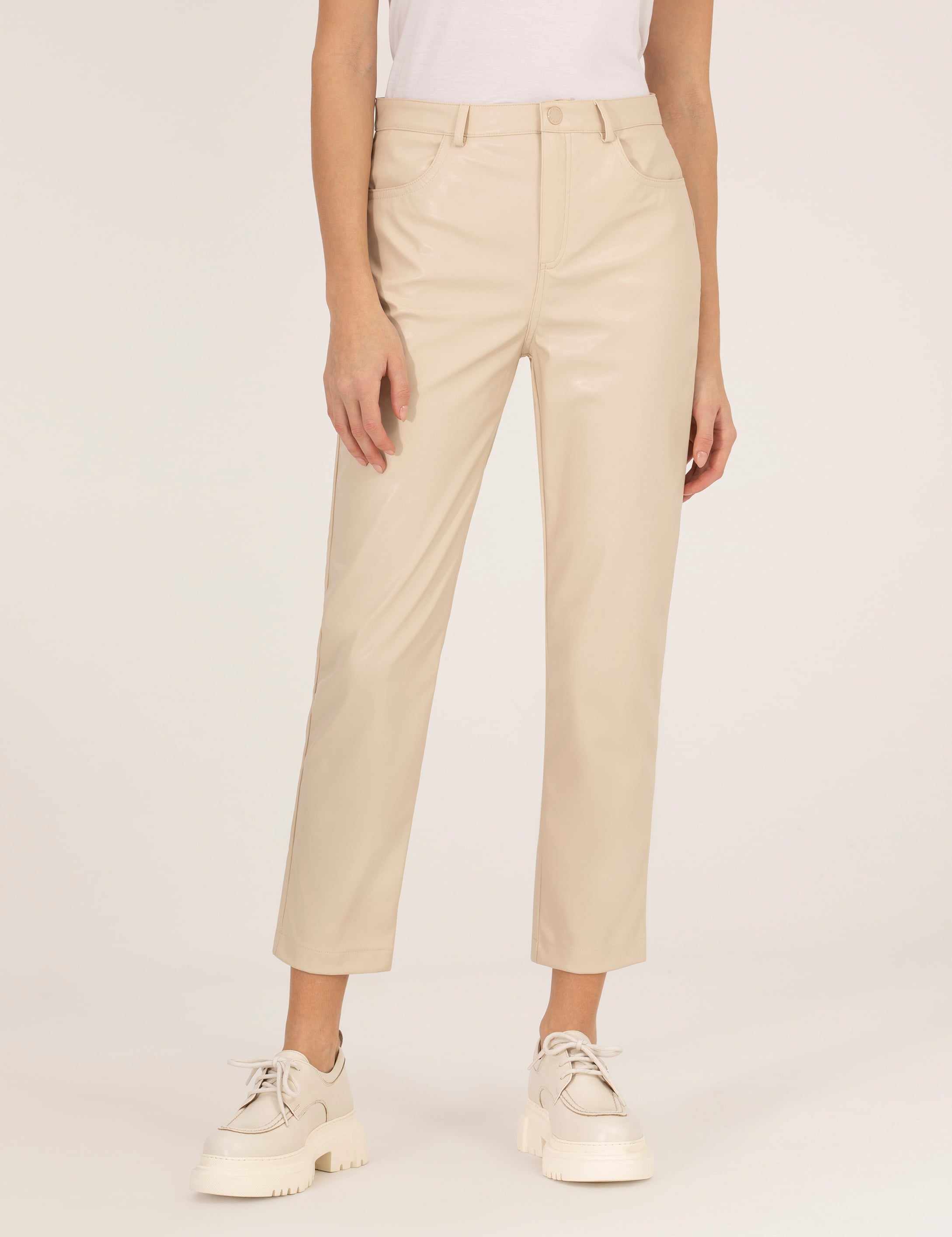 Bej Slim Fit Deri Pantolon - Image 2