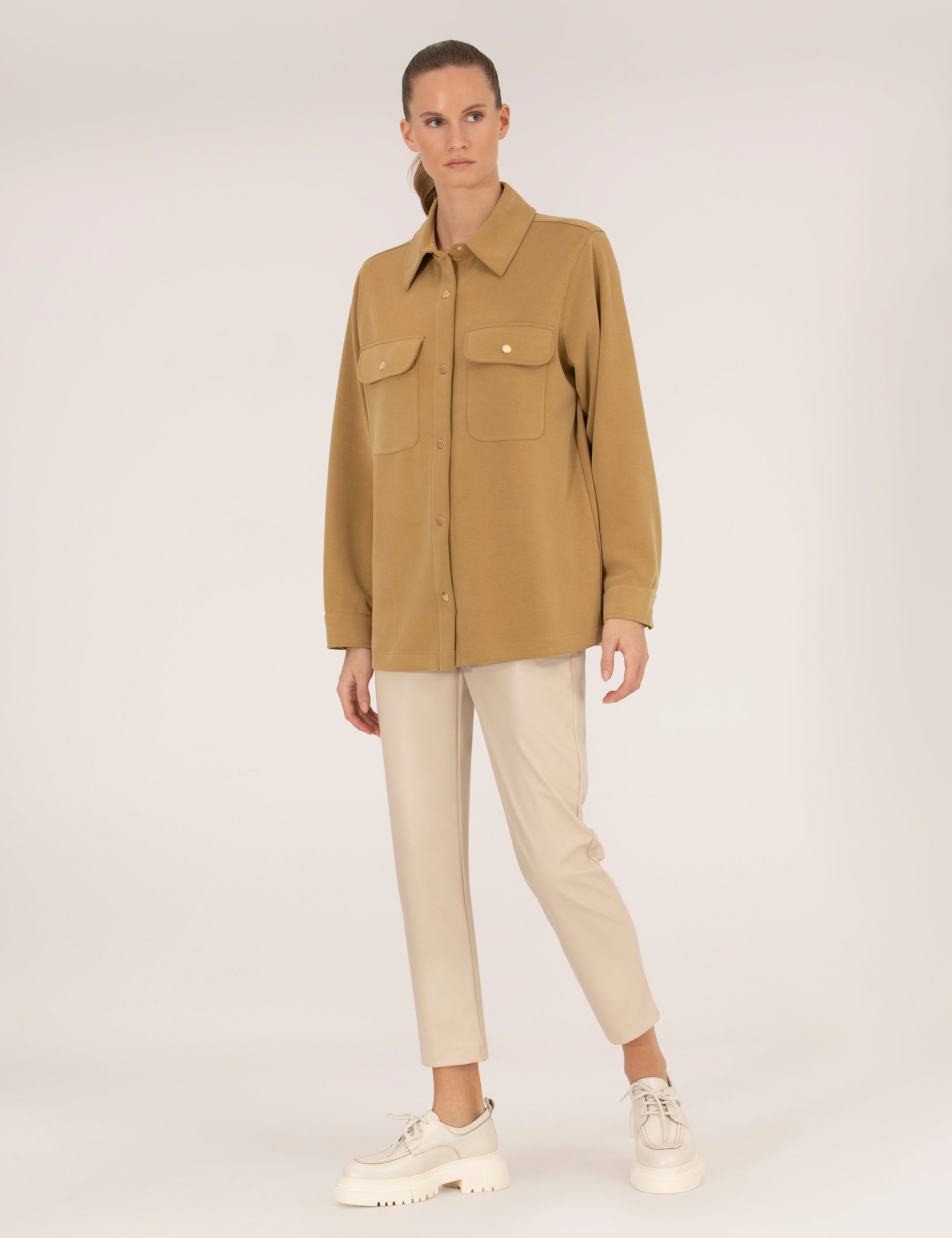 Bej Slim Fit Deri Pantolon - Image 3