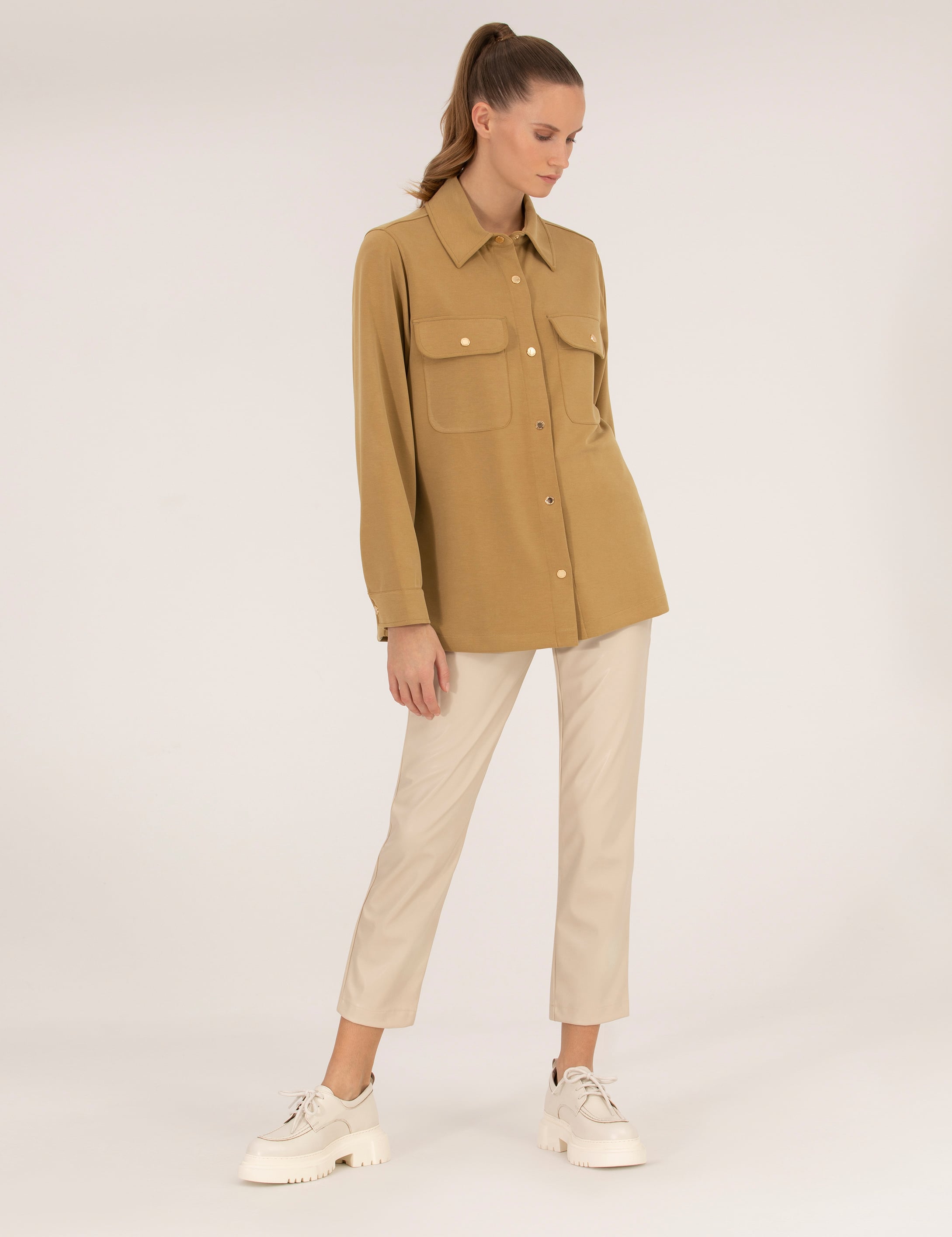 Bej Slim Fit Deri Pantolon