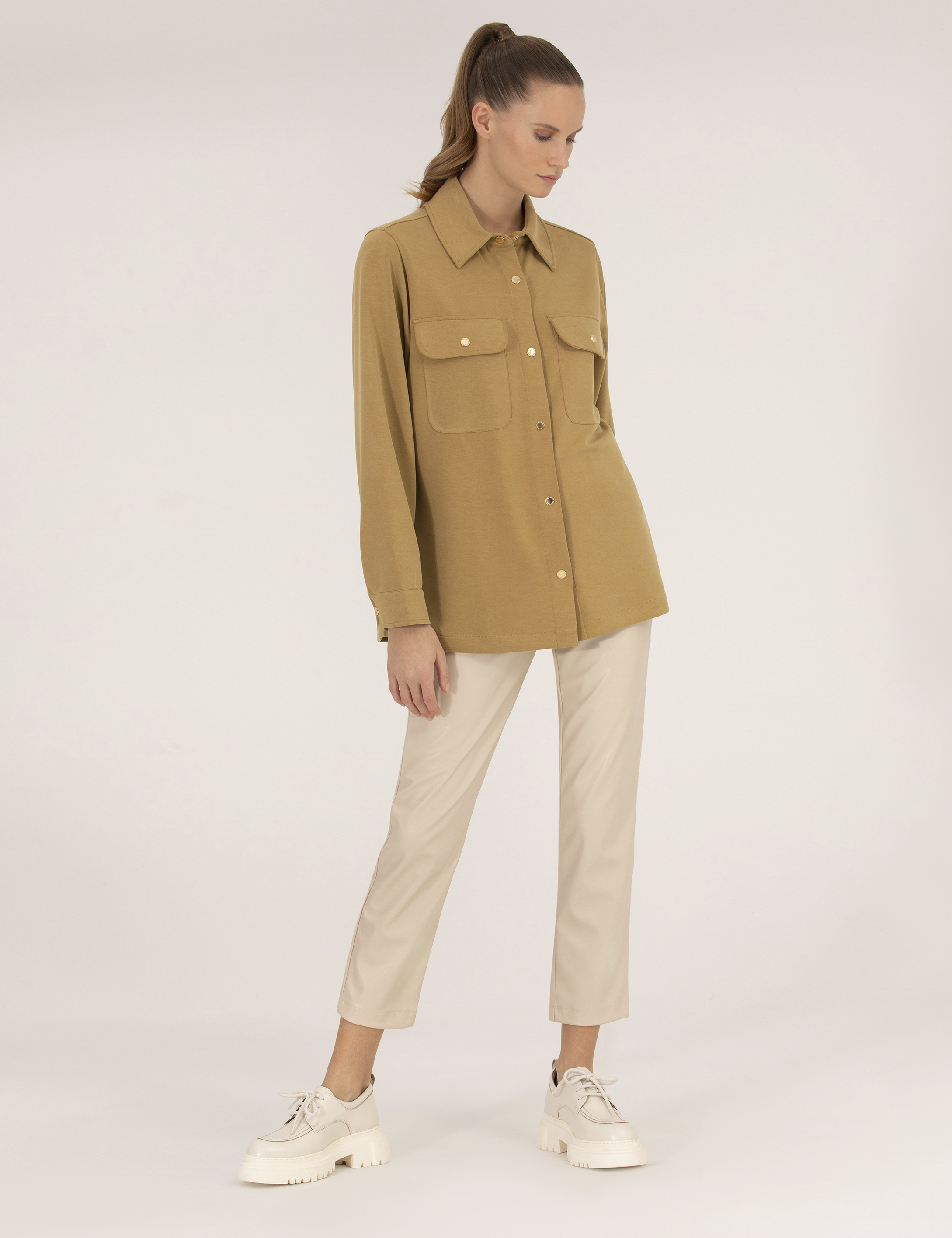 Bej Slim Fit Deri Pantolon