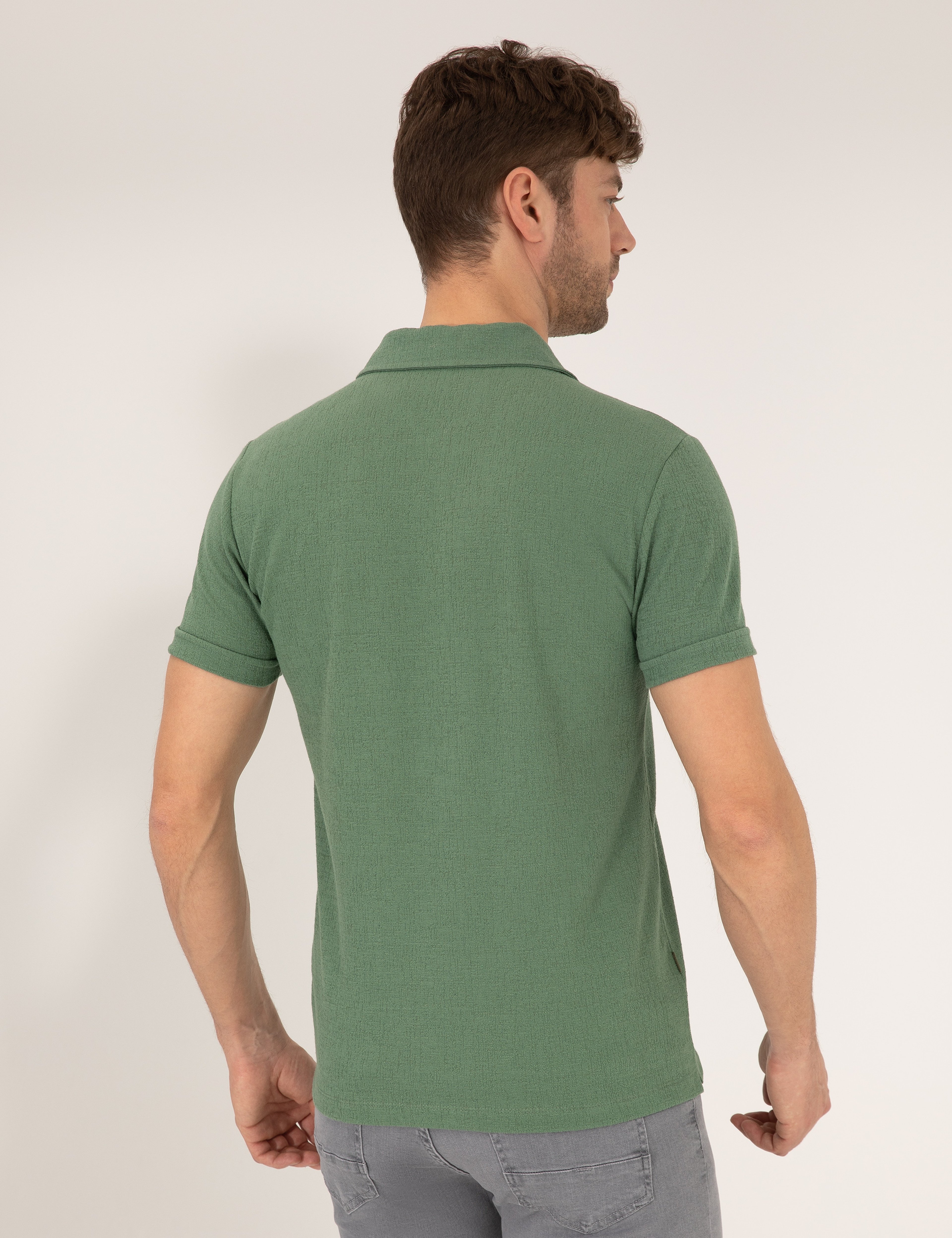 Haki Slim Fit Fermuarlı Polo Yaka Tişört - Image 4
