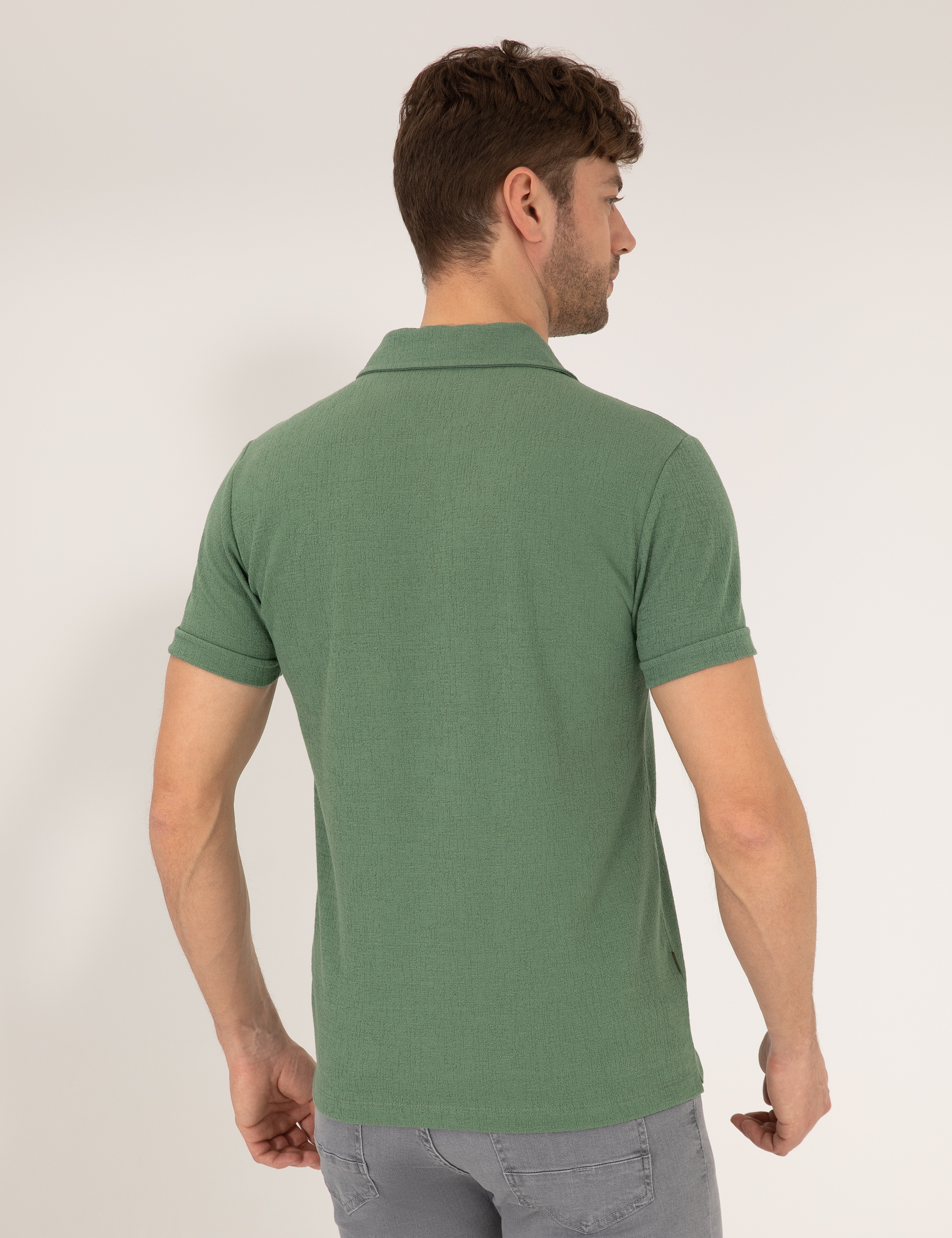 Haki Slim Fit Fermuarlı Polo Yaka Tişört