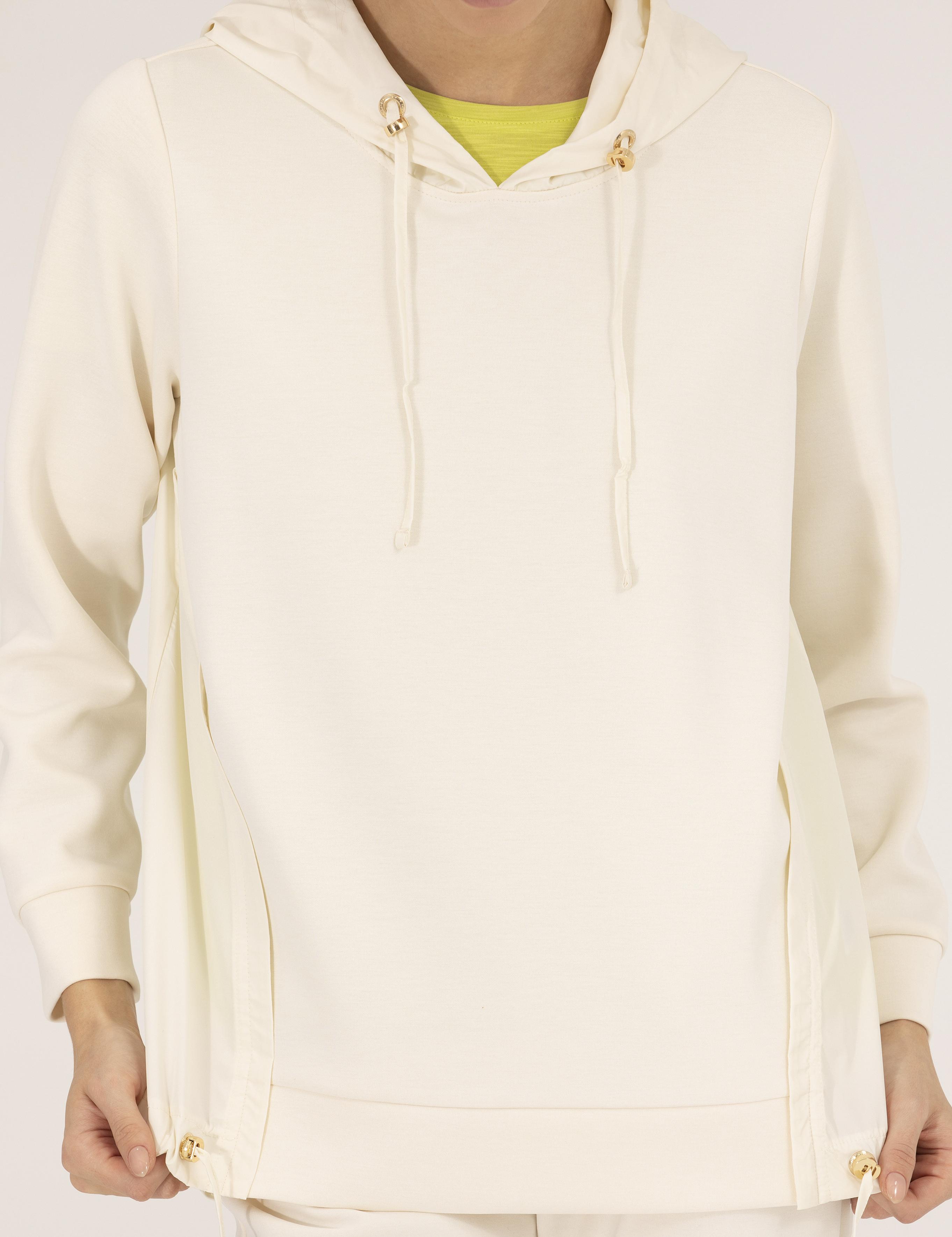 Ekru Comfort Fit Kapüşonlu Sweatshirt