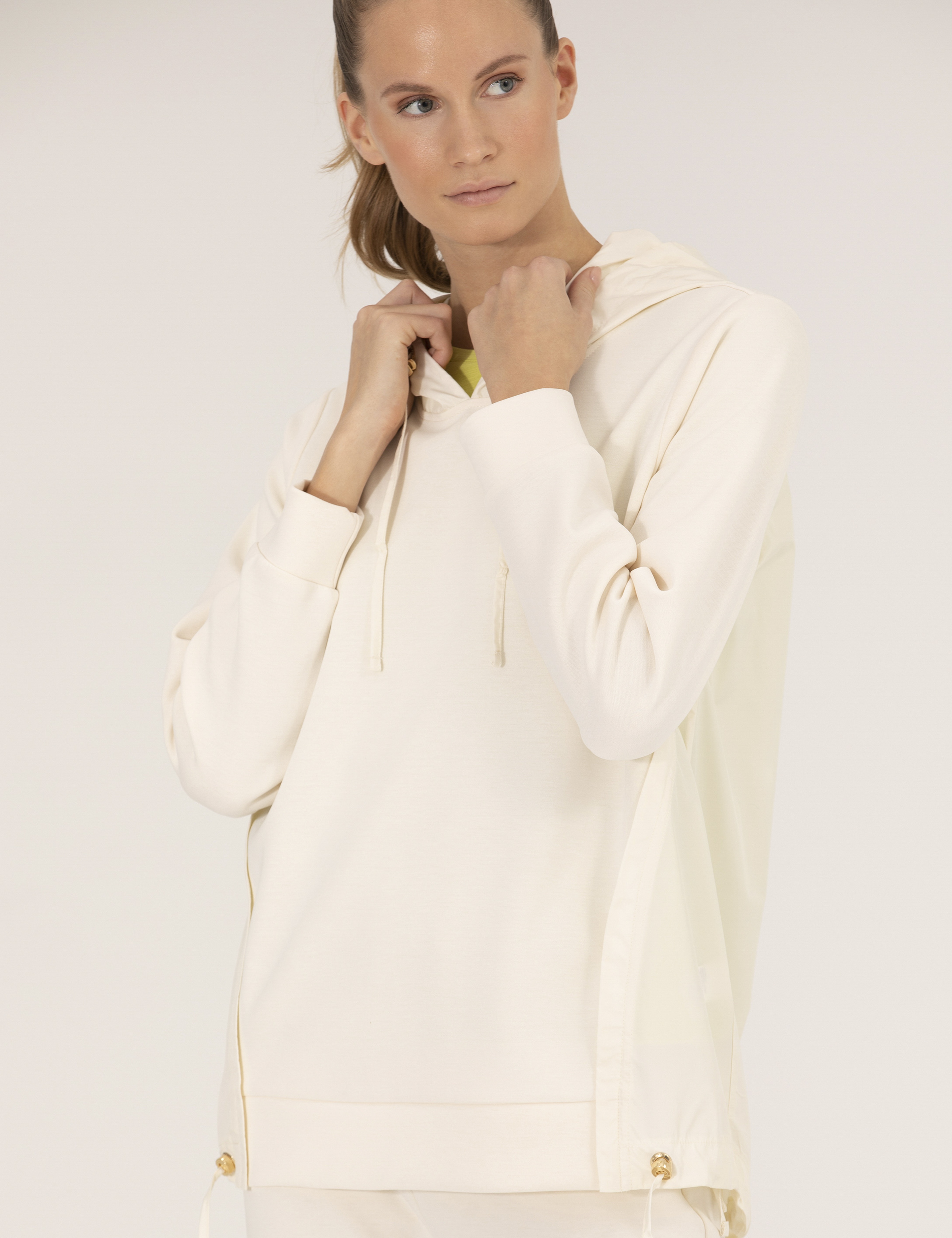 Ekru Comfort Fit Kapüşonlu Sweatshirt