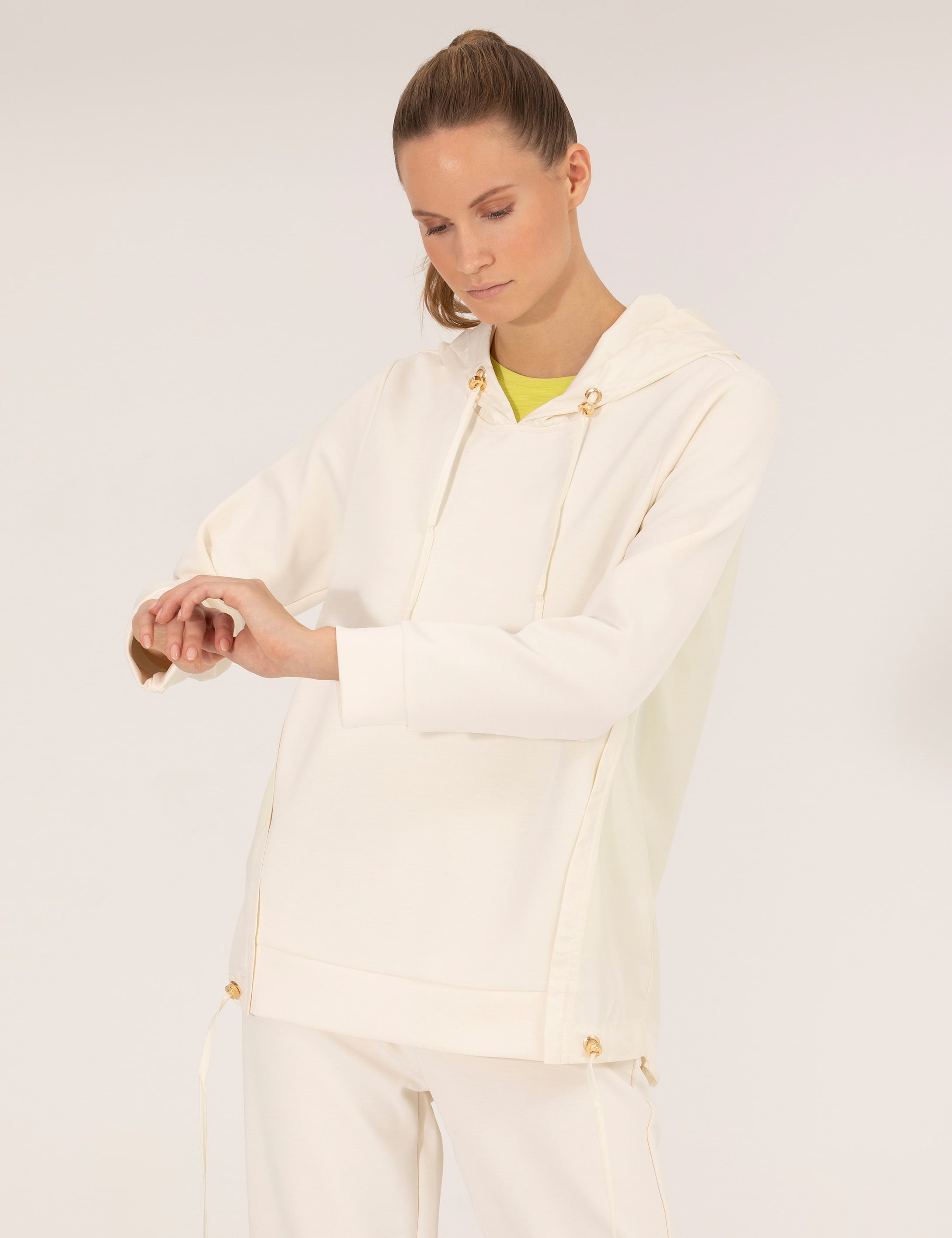 Ekru Comfort Fit Kapüşonlu Sweatshirt