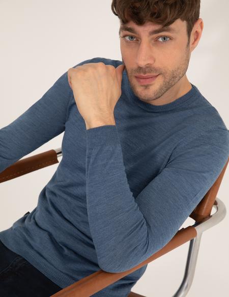 Mavi Slim Fit Bisiklet Yaka Yün Karışımlı Basic Triko Kazak - 50257301031