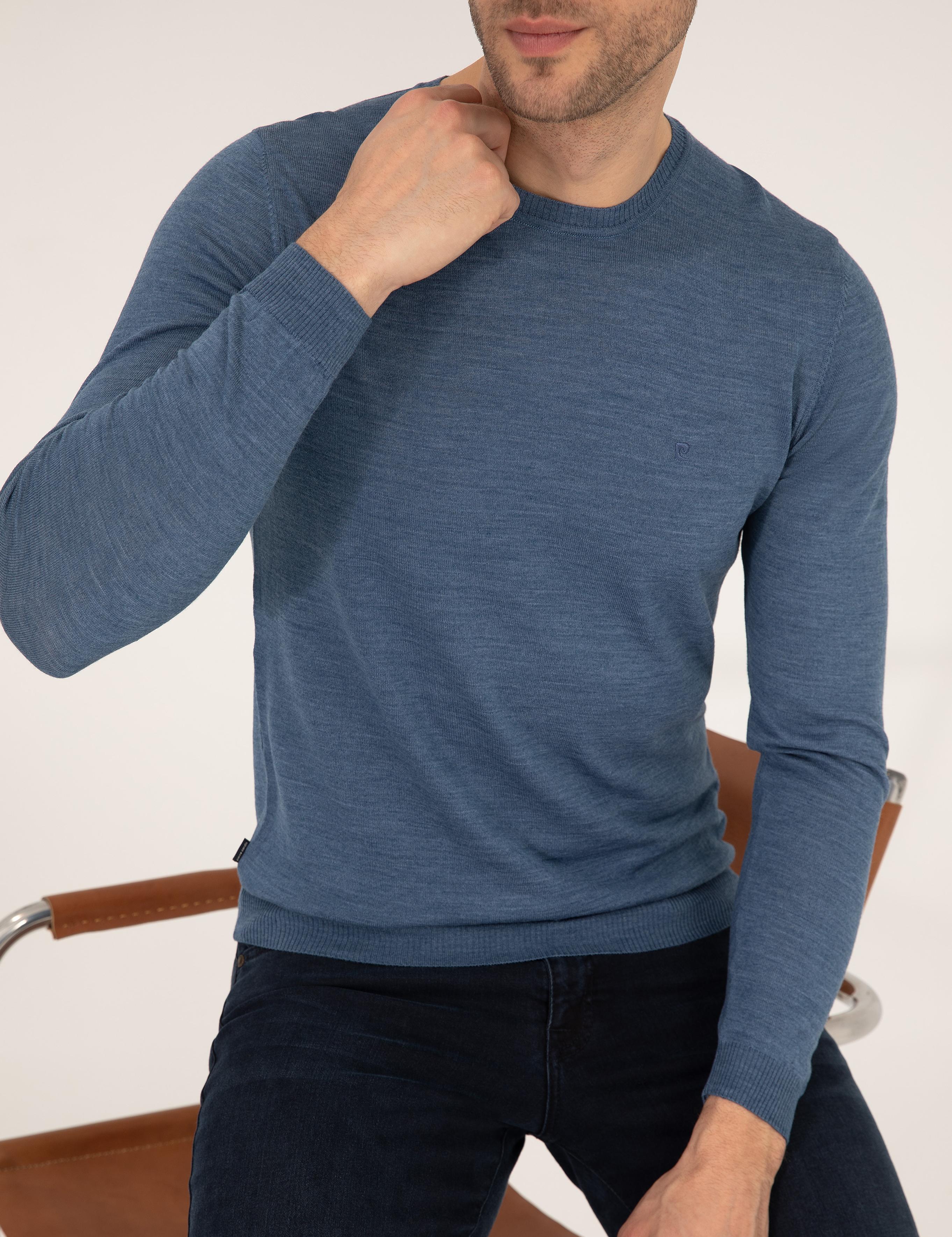 Mavi Slim Fit Bisiklet Yaka Yün Karışımlı Basic Triko Kazak