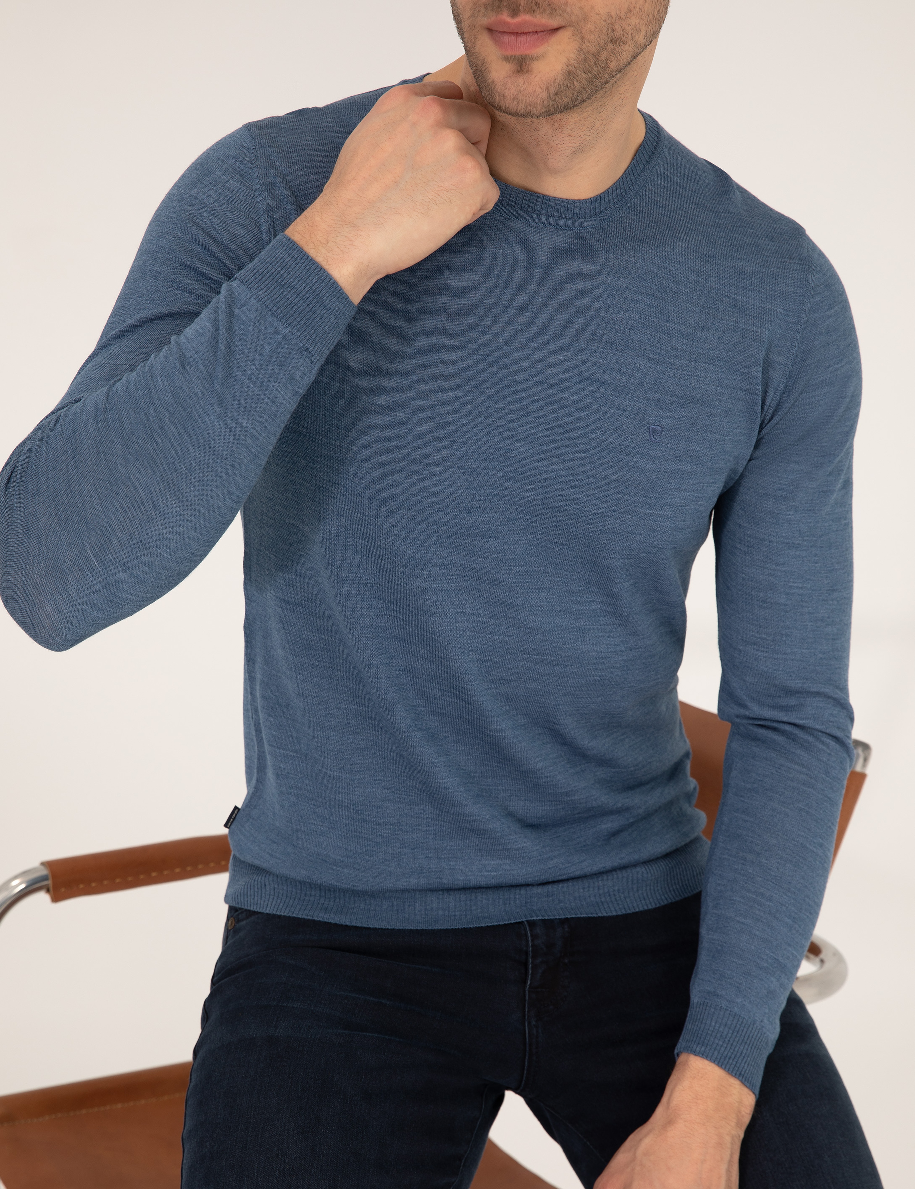 Mavi Slim Fit Bisiklet Yaka Yün Karışımlı Basic Triko Kazak - Image 6