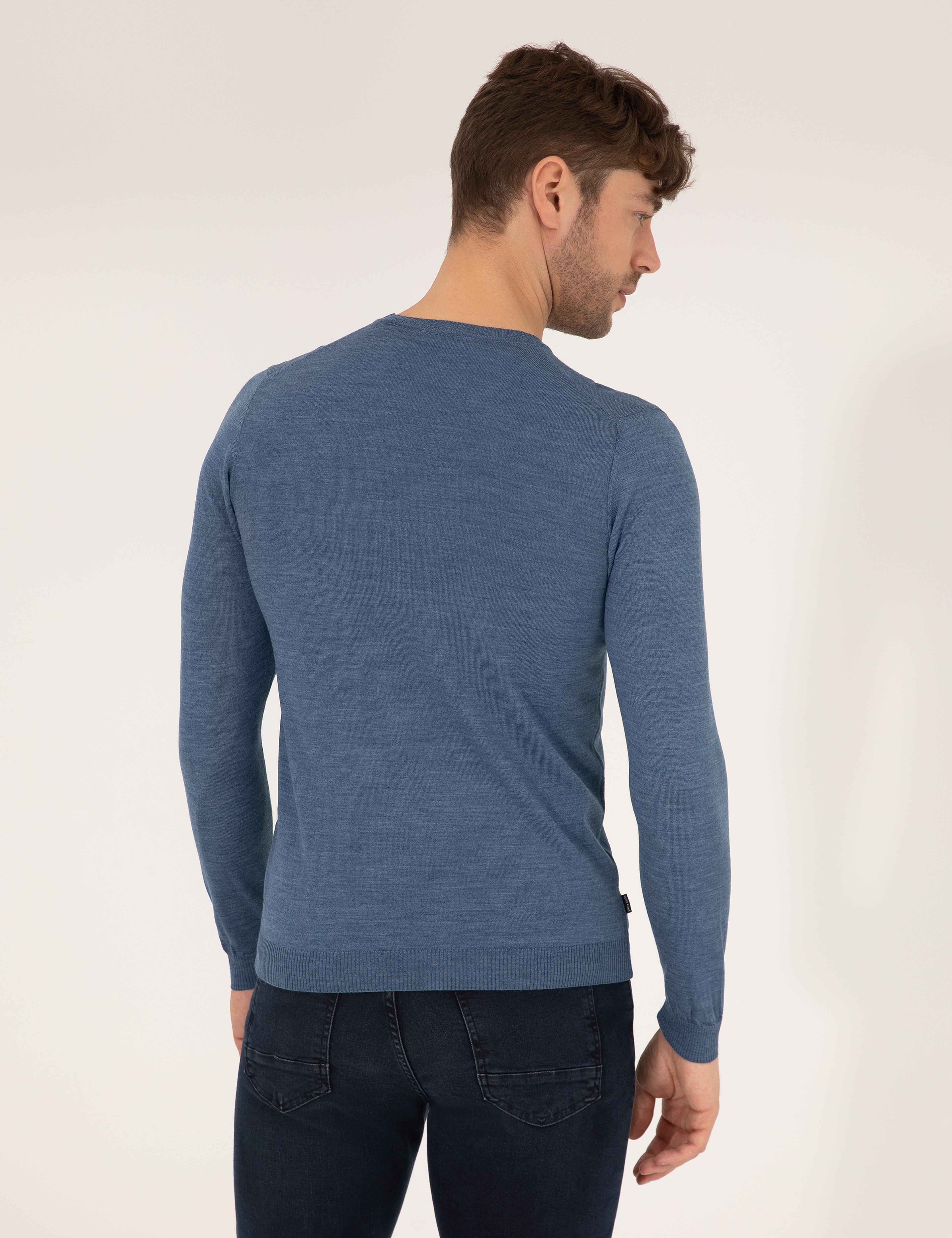 Mavi Slim Fit Bisiklet Yaka Yün Karışımlı Basic Triko Kazak
