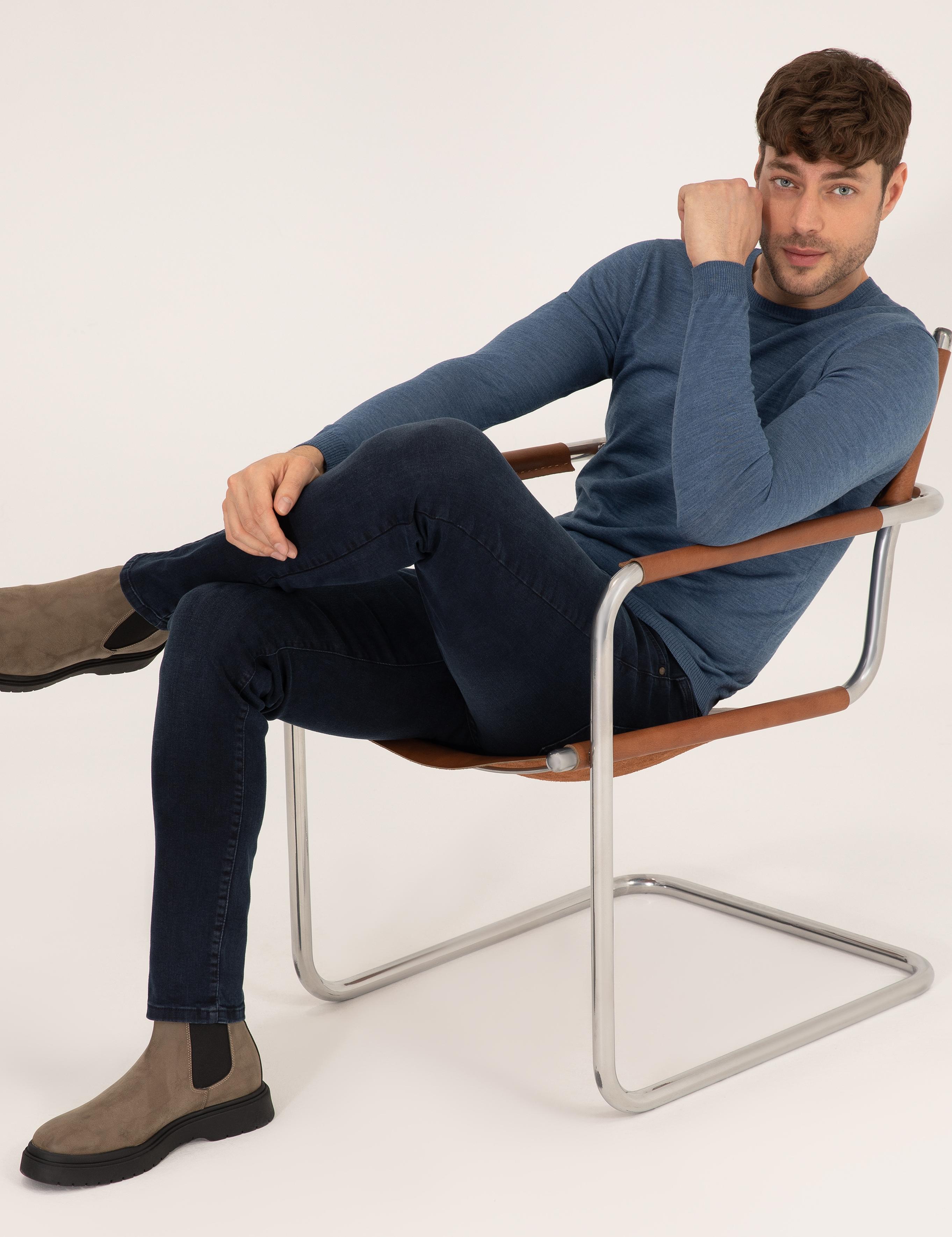 Mavi Slim Fit Bisiklet Yaka Yün Karışımlı Basic Triko Kazak