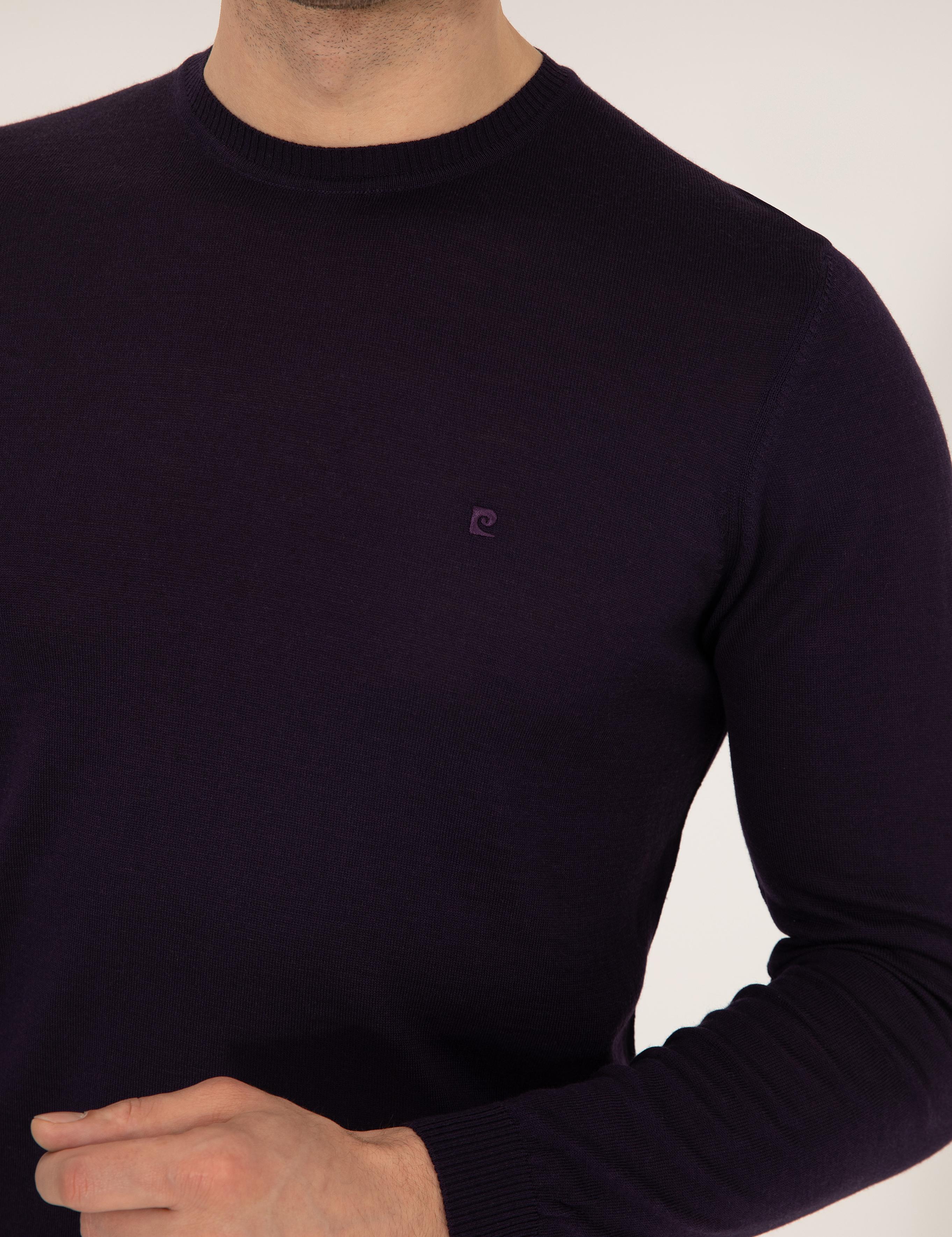 Mor Slim Fit Bisiklet Yaka Yün Karışımlı Basic Triko Kazak