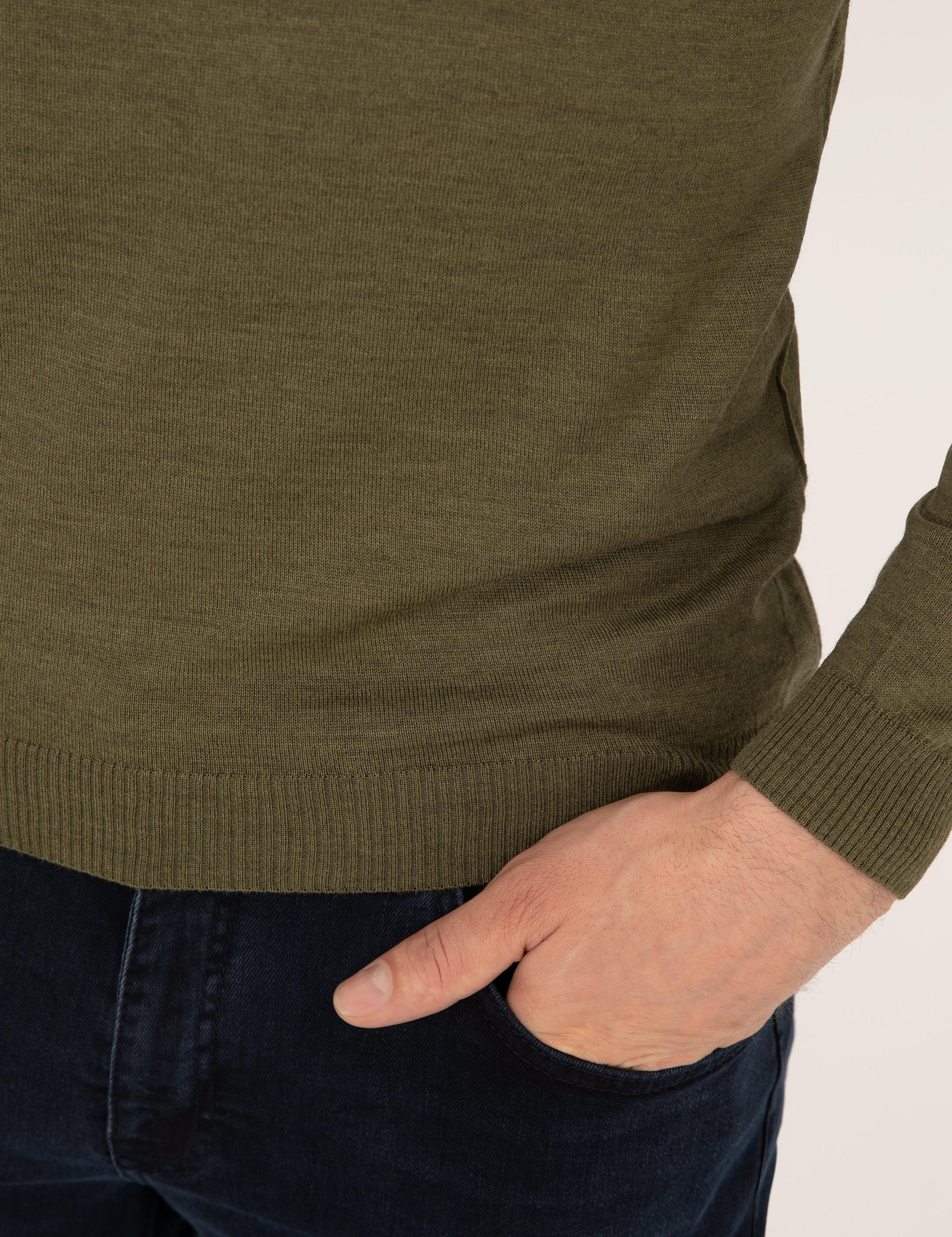 Açık Yeşil Slim Fit Bisiklet Yaka Yün Karışımlı Basic Triko Kazak