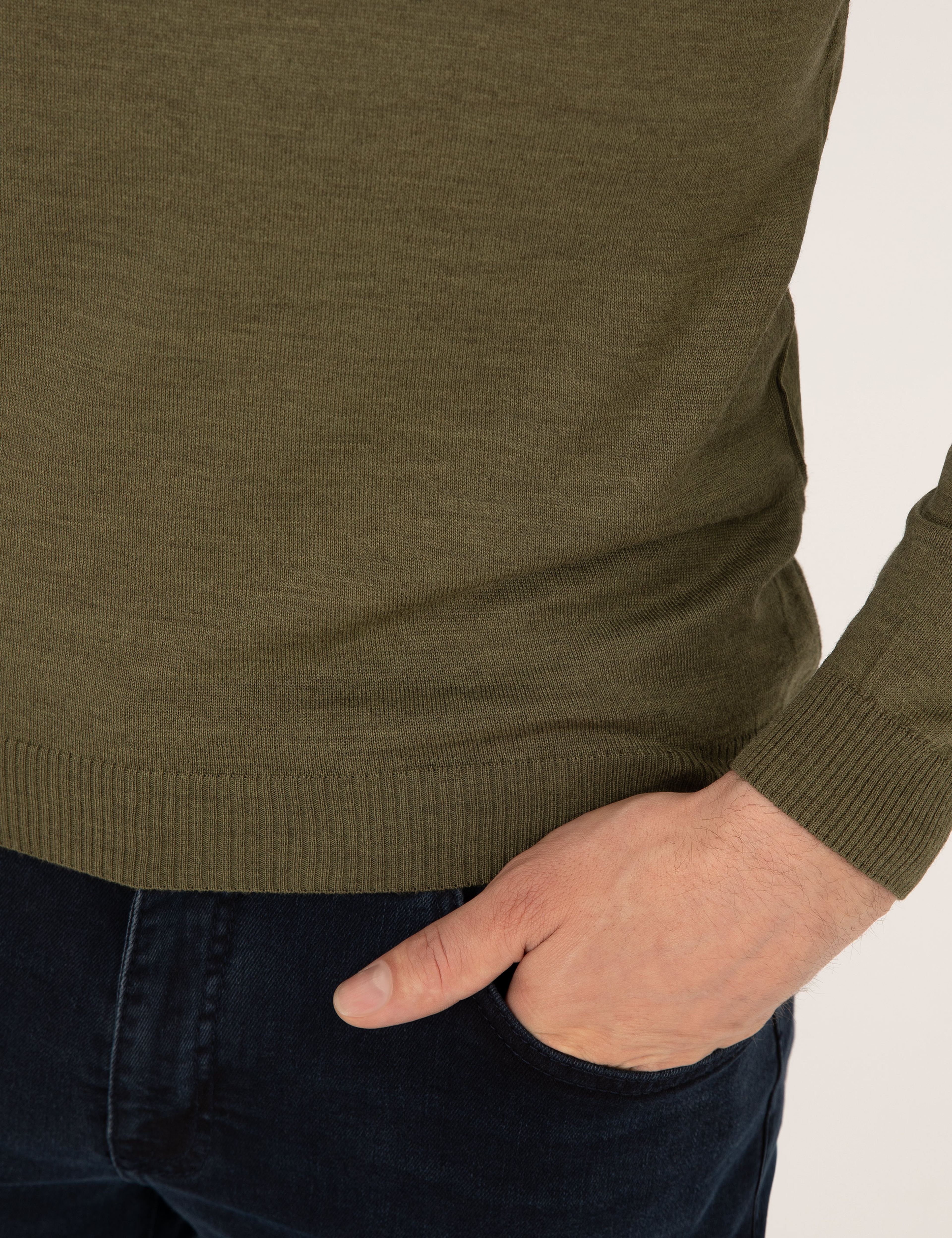 Açık Yeşil Slim Fit Bisiklet Yaka Yün Karışımlı Basic Triko Kazak - Image 4