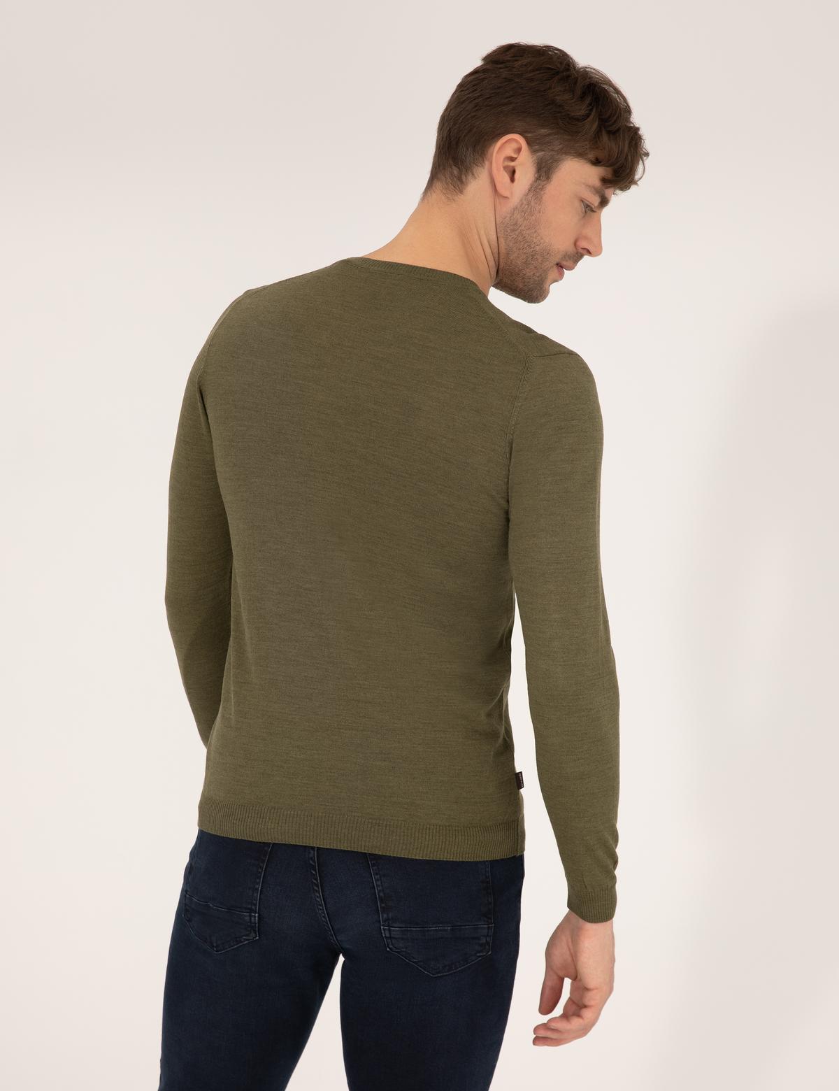 Açık Yeşil Slim Fit Bisiklet Yaka Yün Karışımlı Basic Triko Kazak - 50257301091