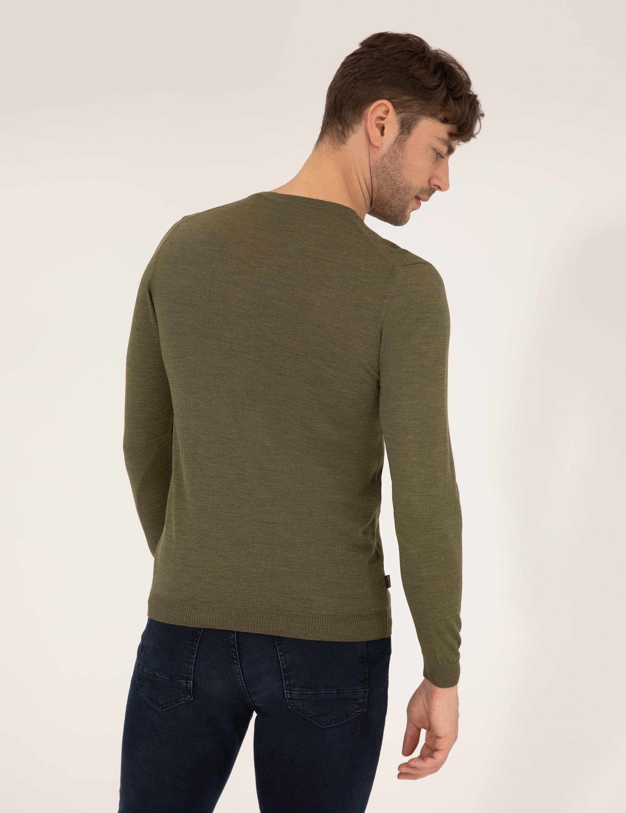 Açık Yeşil Slim Fit Bisiklet Yaka Yün Karışımlı Basic Triko Kazak