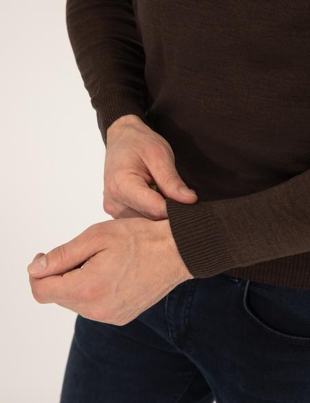 Kahverengi Slim Fit Balıkçı Yaka Yün Karışımlı Basic Triko Kazak - 50257302011