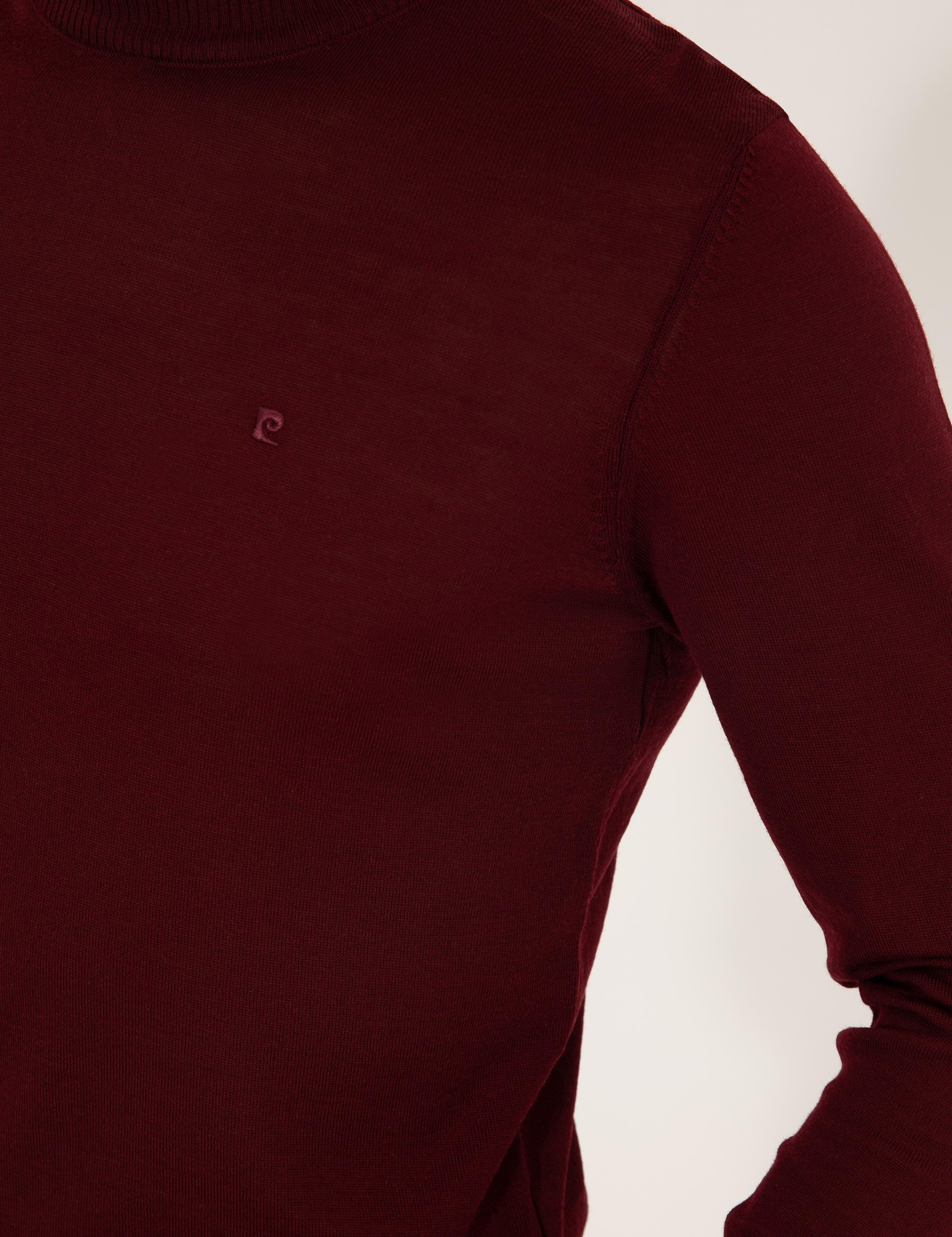 Bordo Slim Fit Yarım Balıkçı Yaka Yün Karışımlı Basic Triko Kazak