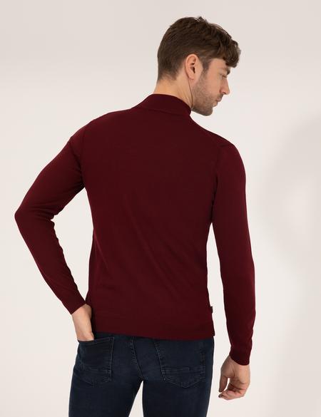 Bordo Slim Fit Yarım Balıkçı Yaka Yün Karışımlı Basic Triko Kazak - 50257313003