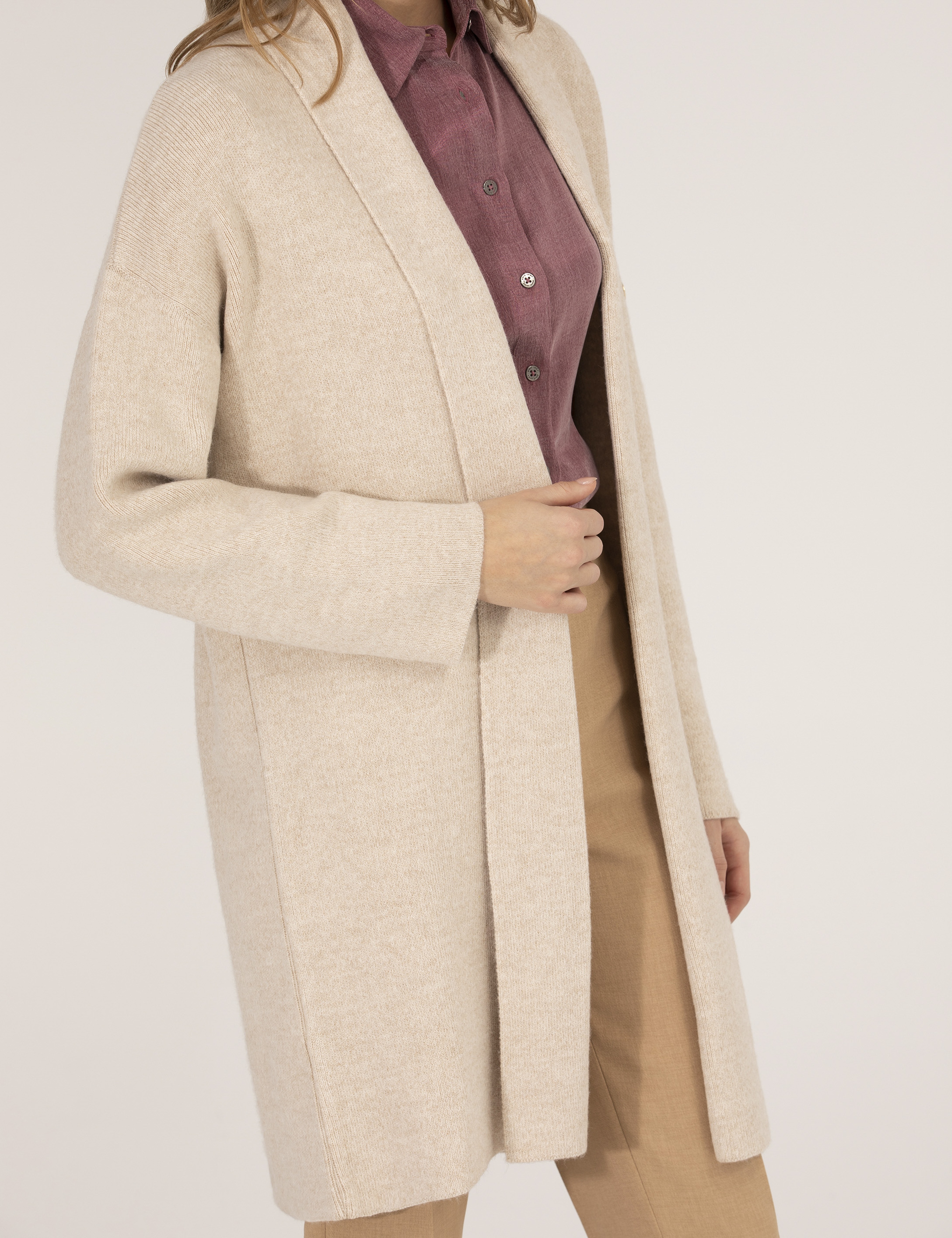 Krem Melanj Comfort Fit Triko Hırka - Image 6