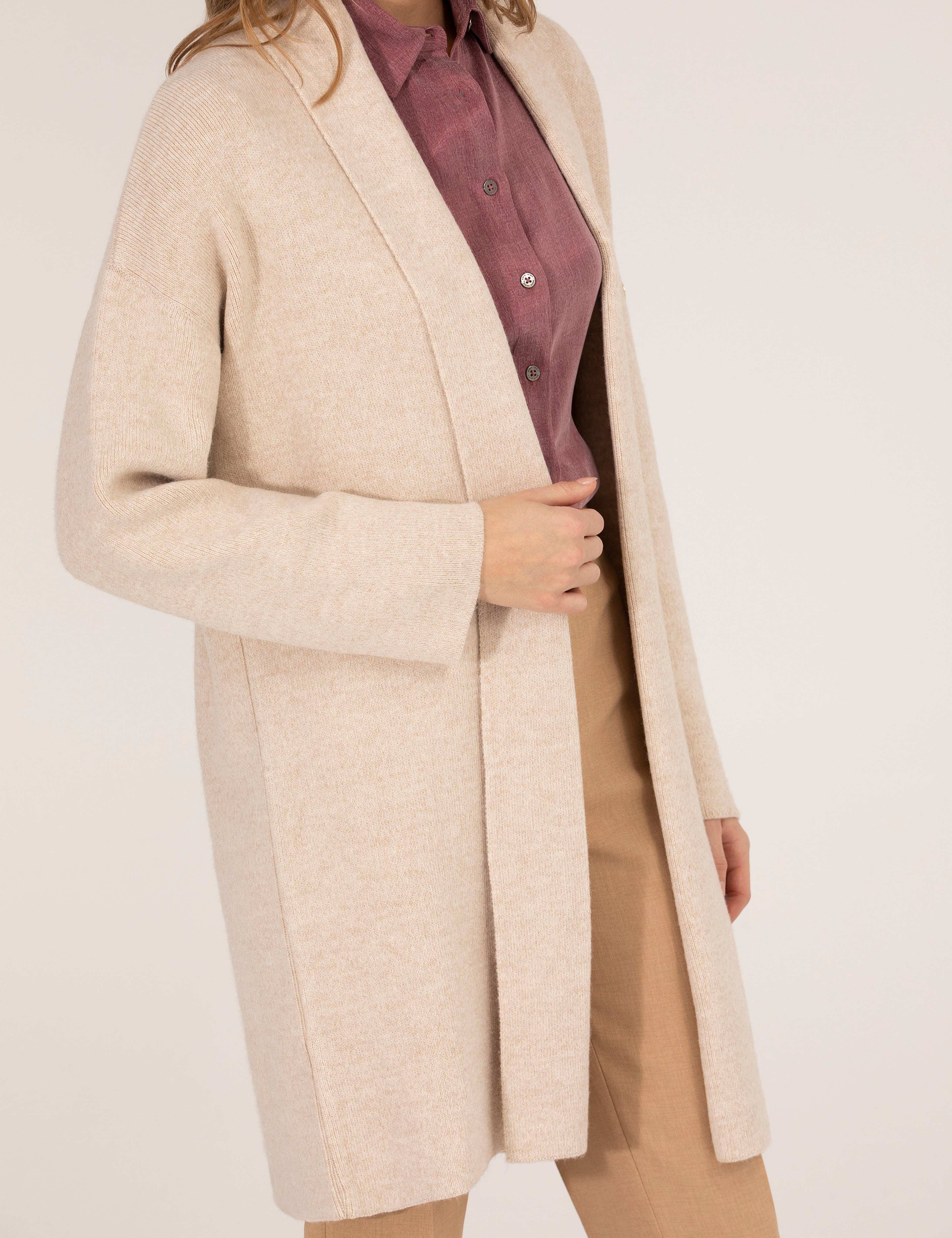 Krem Melanj Comfort Fit Triko Hırka