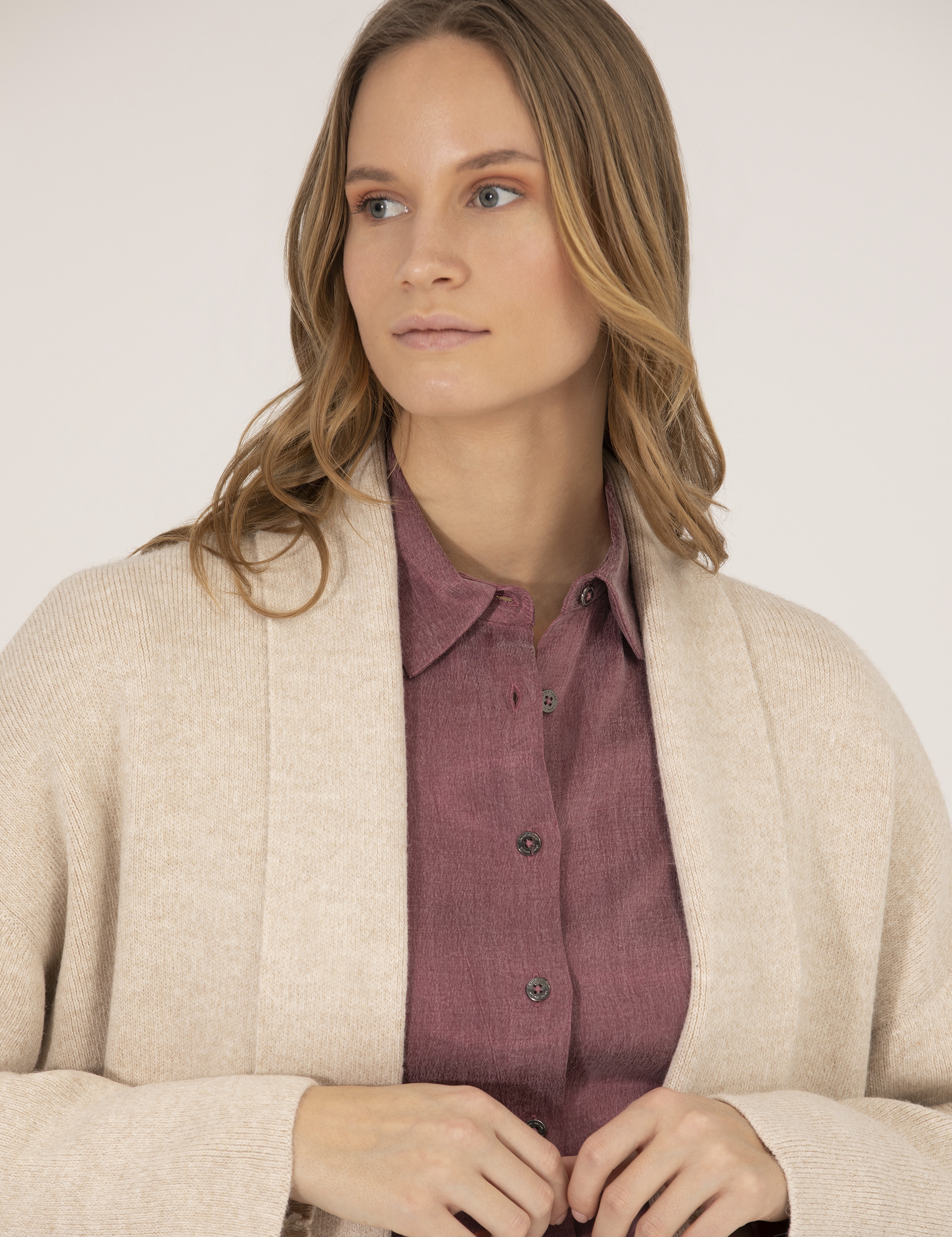 Krem Melanj Comfort Fit Triko Hırka - Image 3