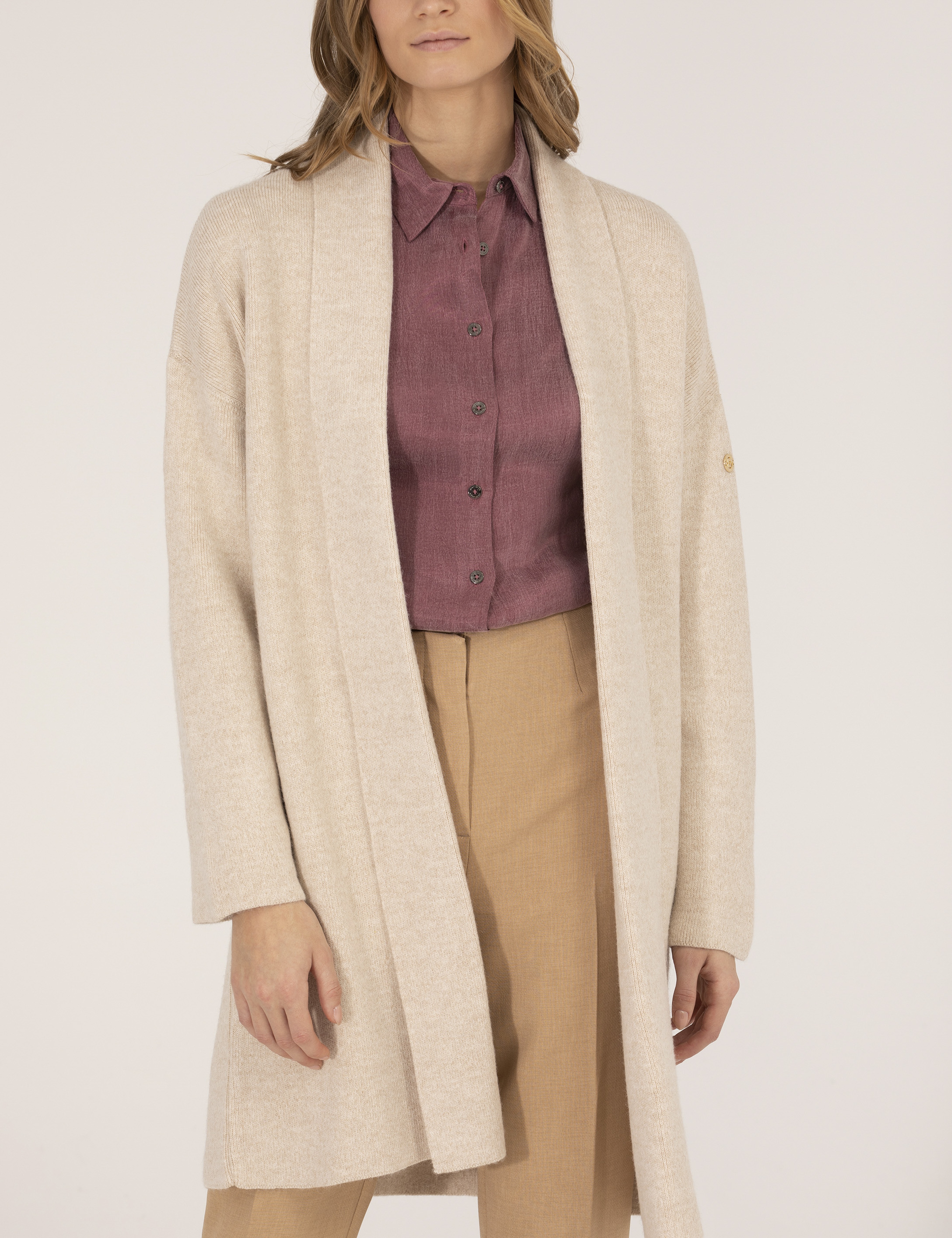 Krem Melanj Comfort Fit Triko Hırka - Image 2