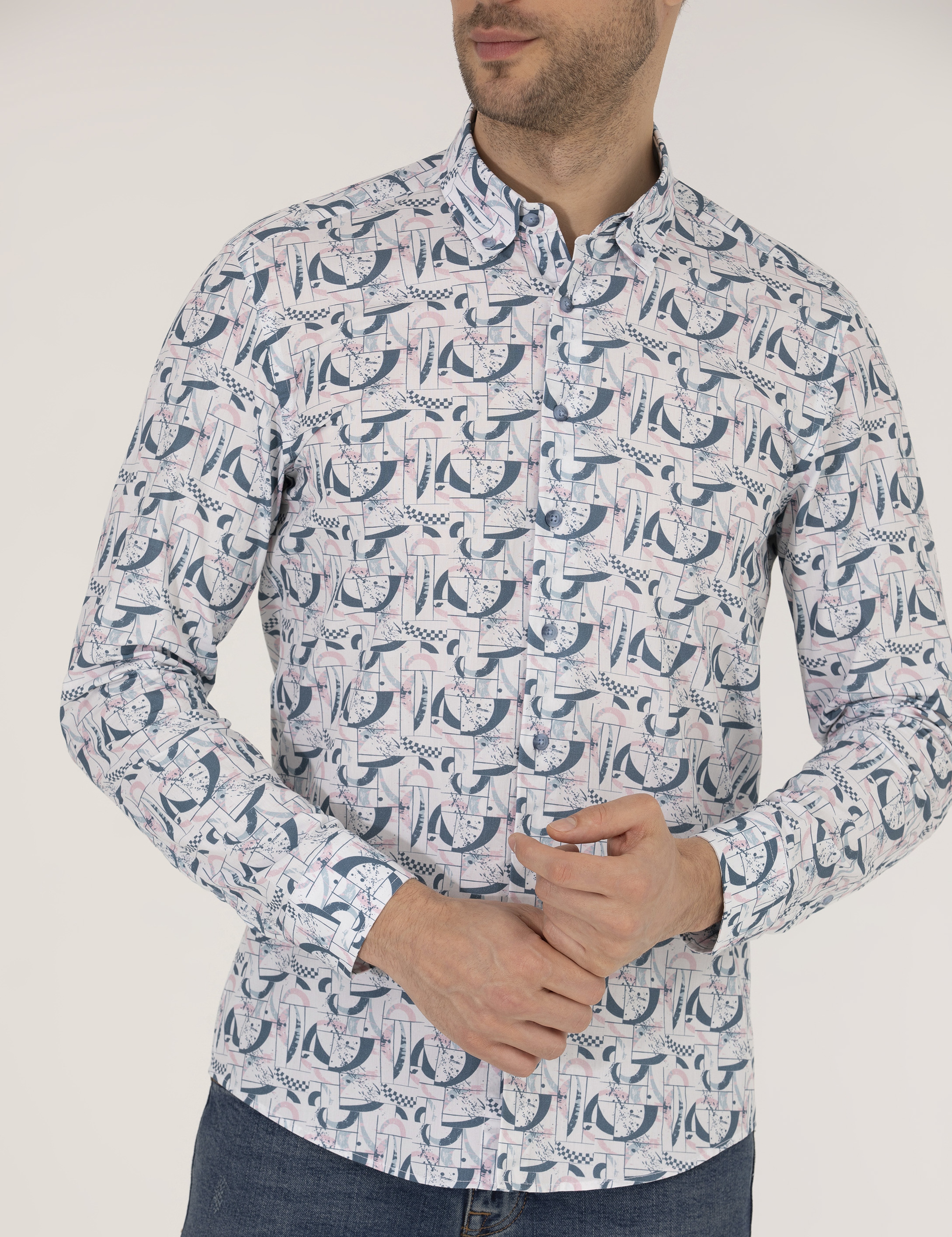 Pembe Slim Fit Uzun Kollu Gömlek - Image 6