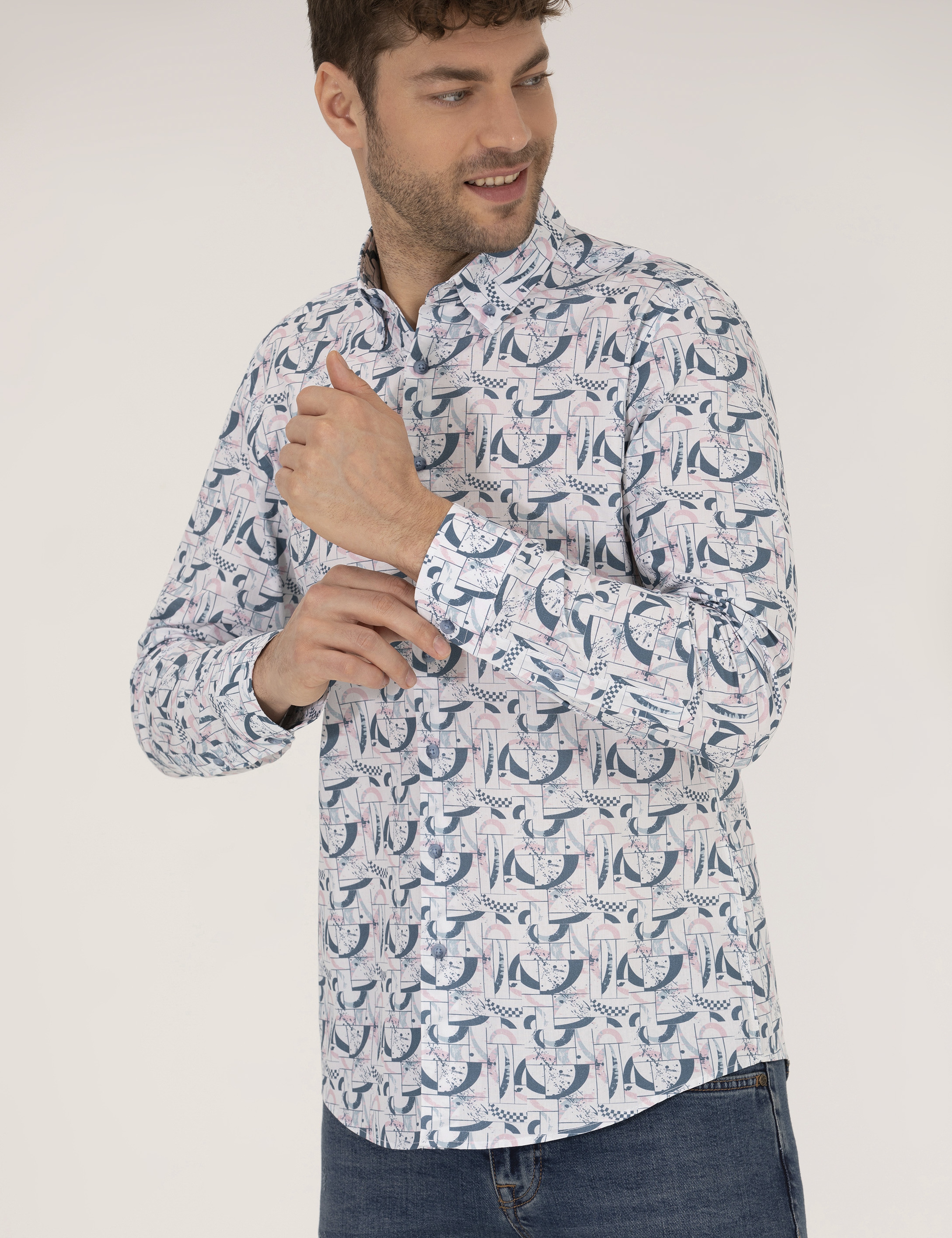 Pembe Slim Fit Uzun Kollu Gömlek - Image 3
