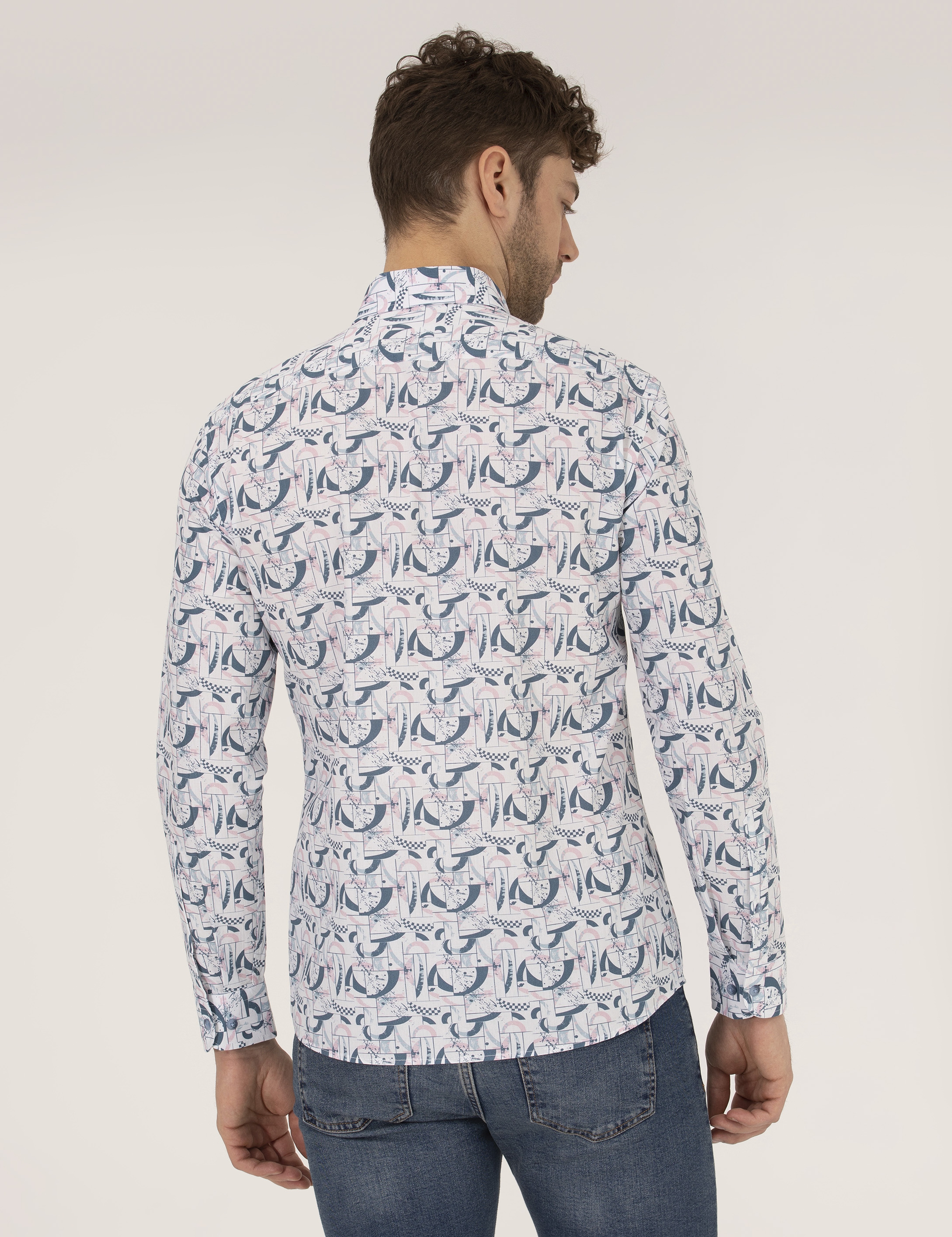 Pembe Slim Fit Uzun Kollu Gömlek - Image 5