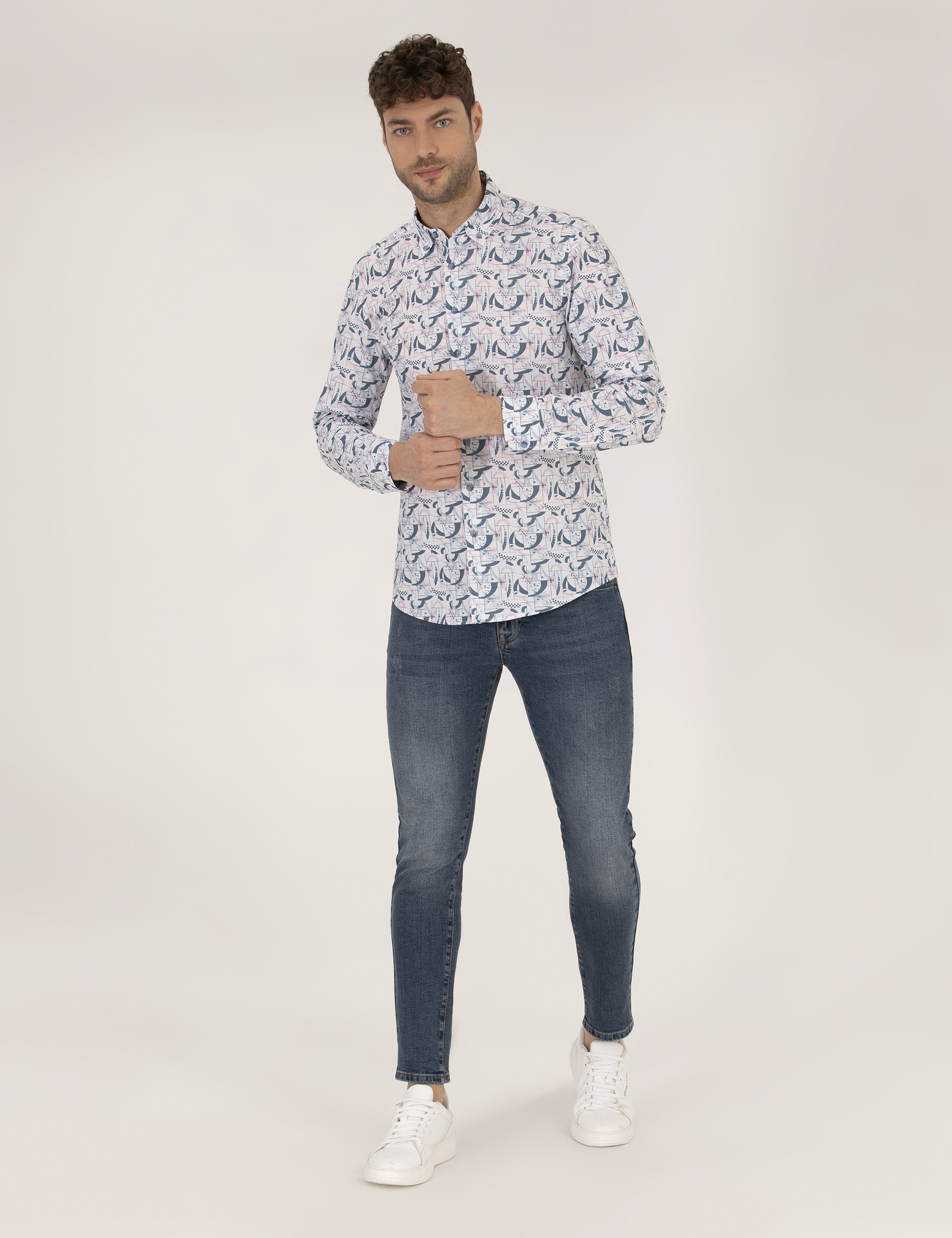 Pembe Slim Fit Uzun Kollu Gömlek - Image 4