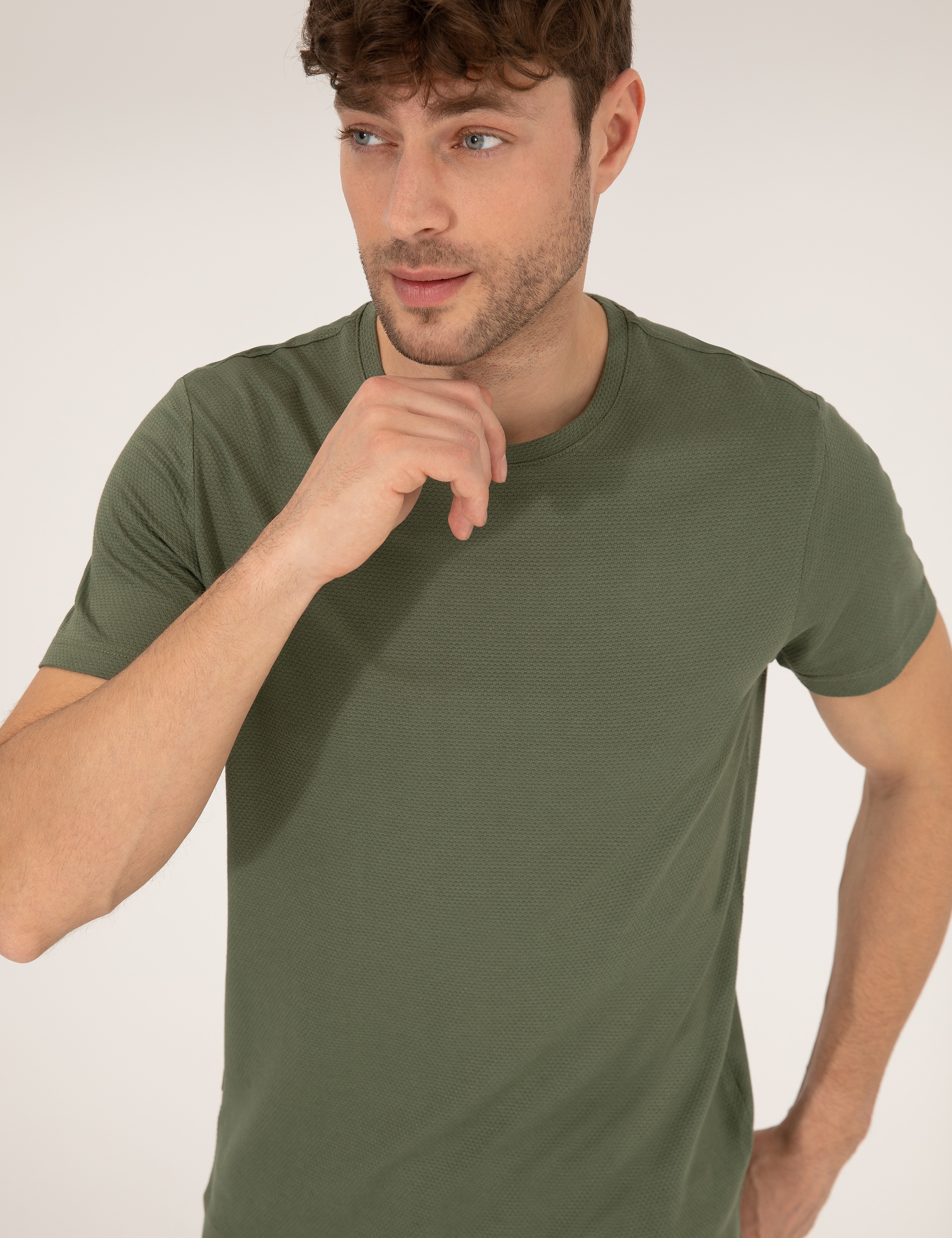 Haki Slim Fit Basic Tişört - Image 2