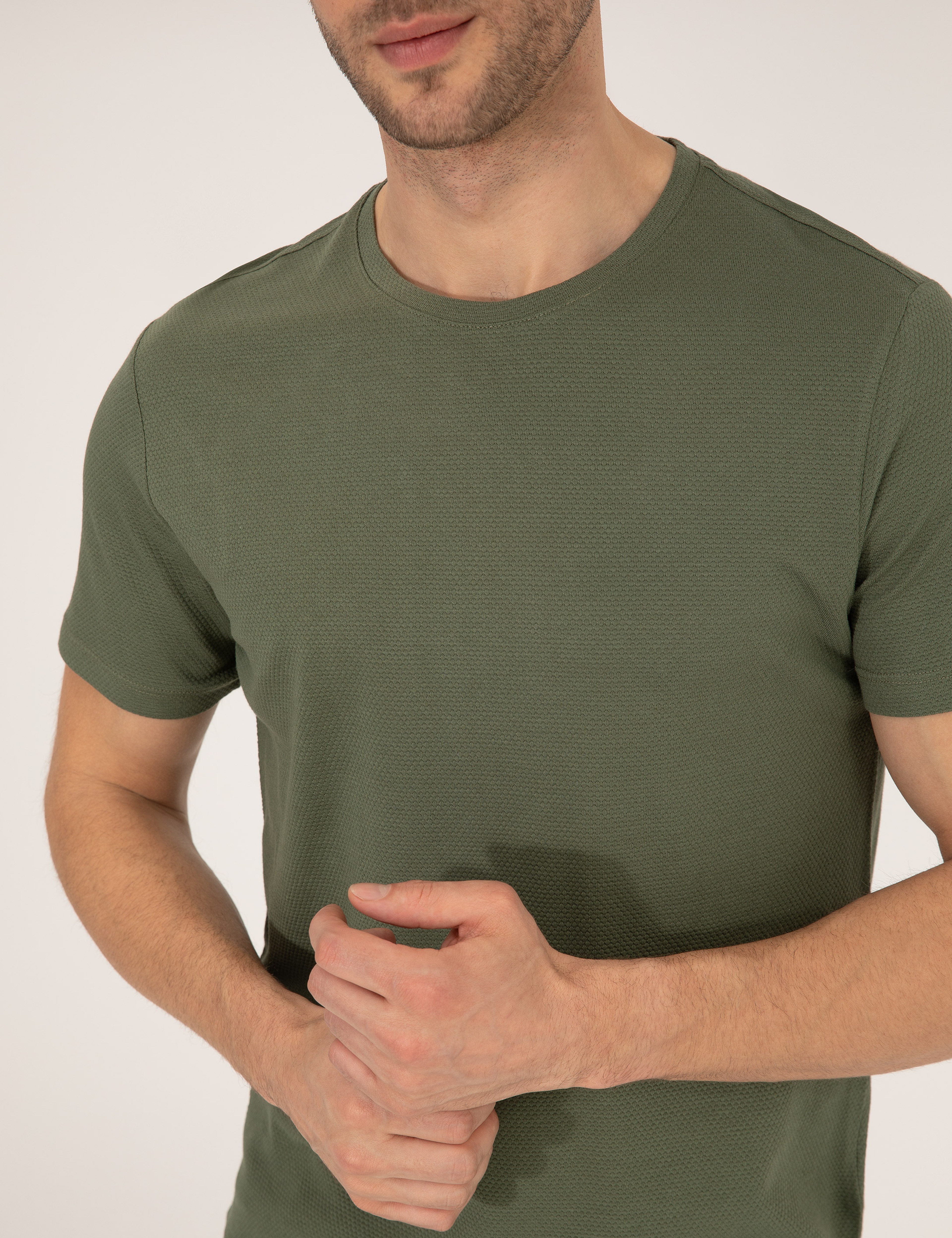 Haki Slim Fit Basic Tişört - Image 6