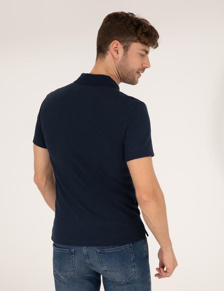 Lacivert Dokulu Slim Fit Polo Yaka Tişört - 50269310014