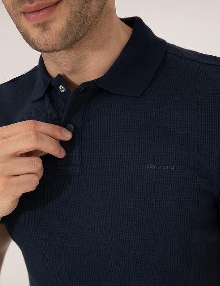 Lacivert Dokulu Slim Fit Polo Yaka Tişört - 50269310014