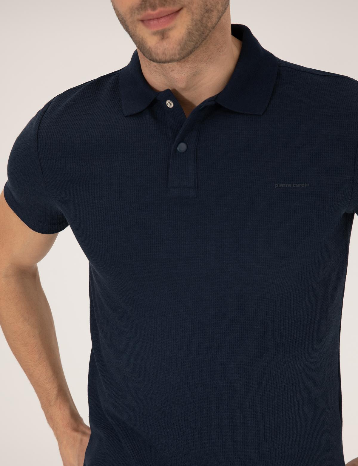 Lacivert Dokulu Slim Fit Polo Yaka Tişört - 50269310014