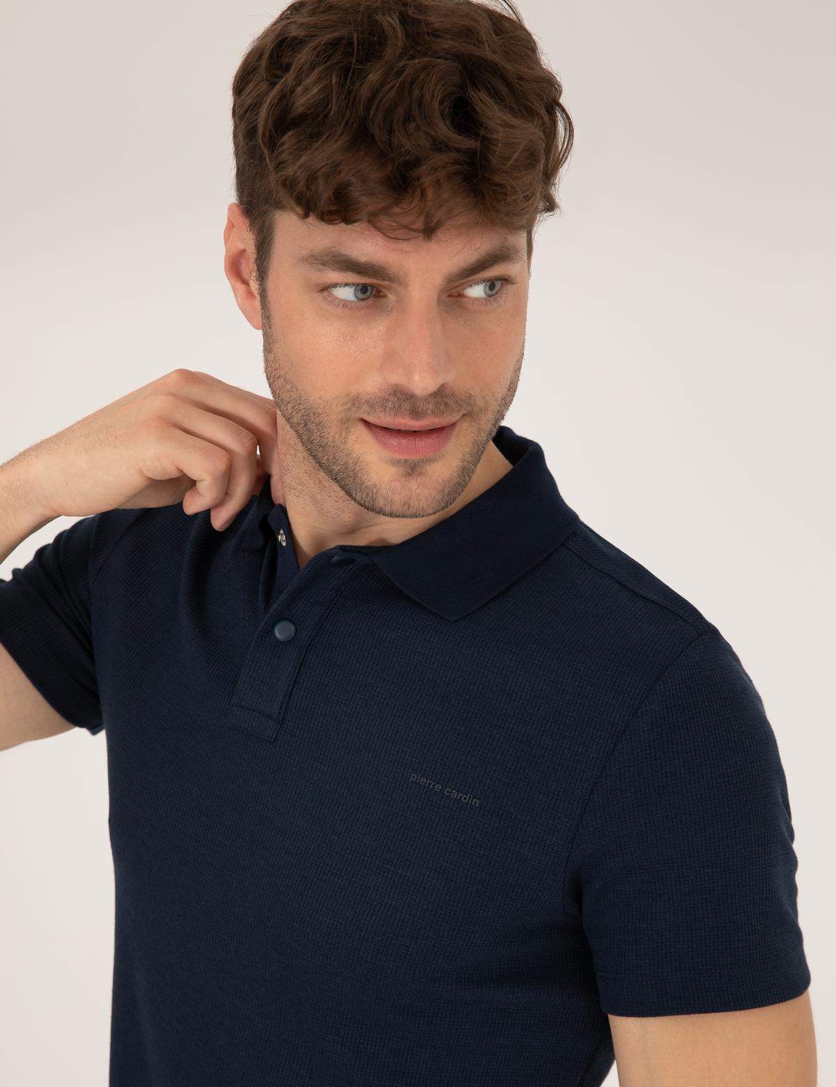Lacivert Dokulu Slim Fit Polo Yaka Tişört - 50269310014