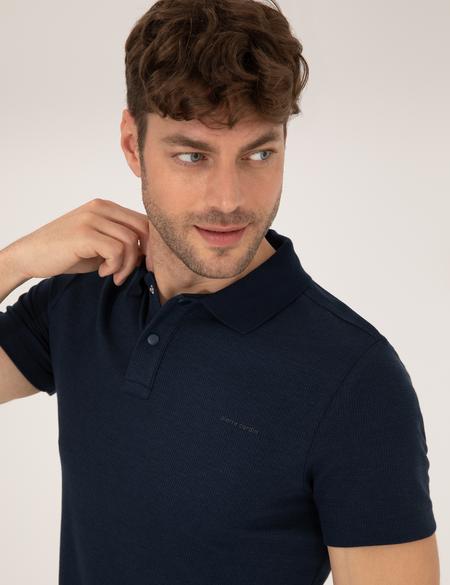 Lacivert Dokulu Slim Fit Polo Yaka Tişört - 50269310014