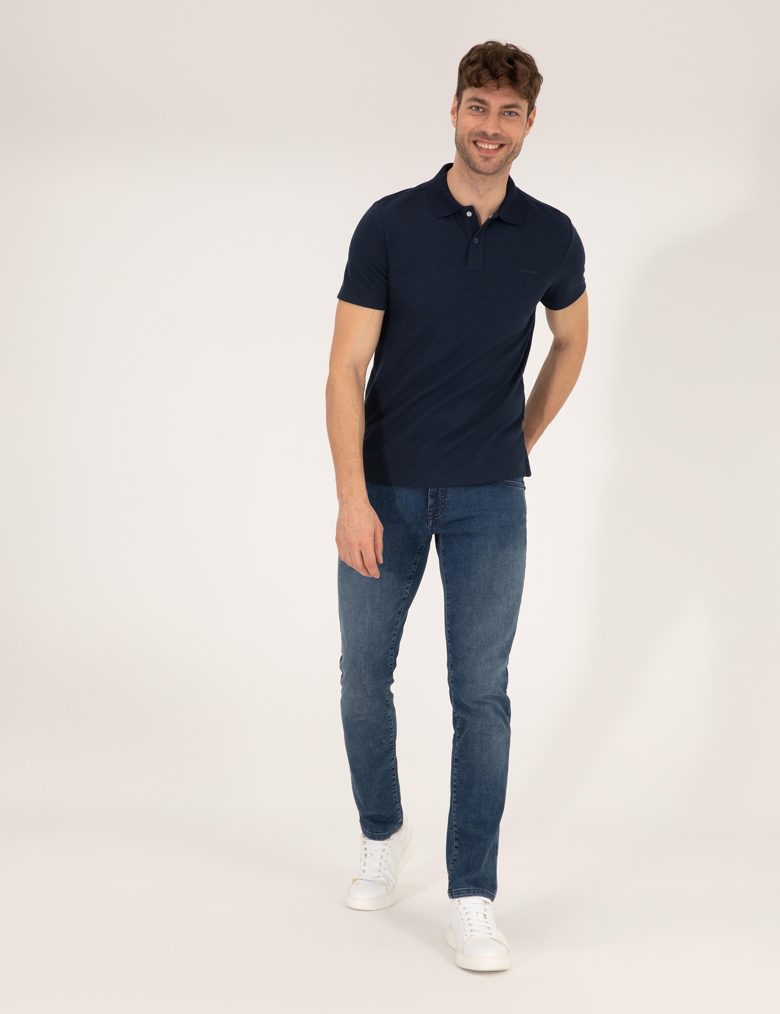 Lacivert Dokulu Slim Fit Polo Yaka Tişört