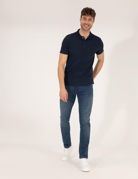 Lacivert Dokulu Slim Fit Polo Yaka Tişört - 50269310014