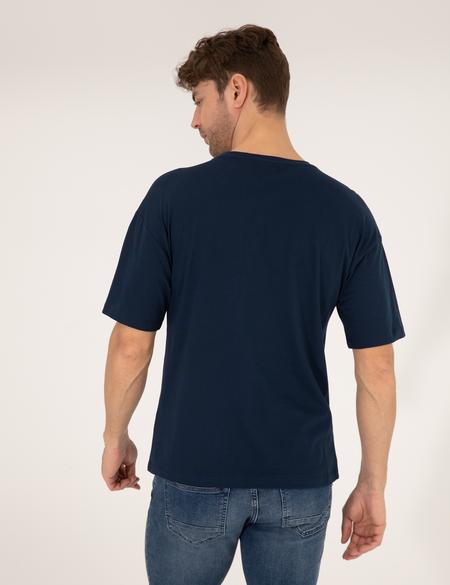 Lacivert Regular Fit Düz Cepli Bisiklet Yaka Tişört - 50270489026