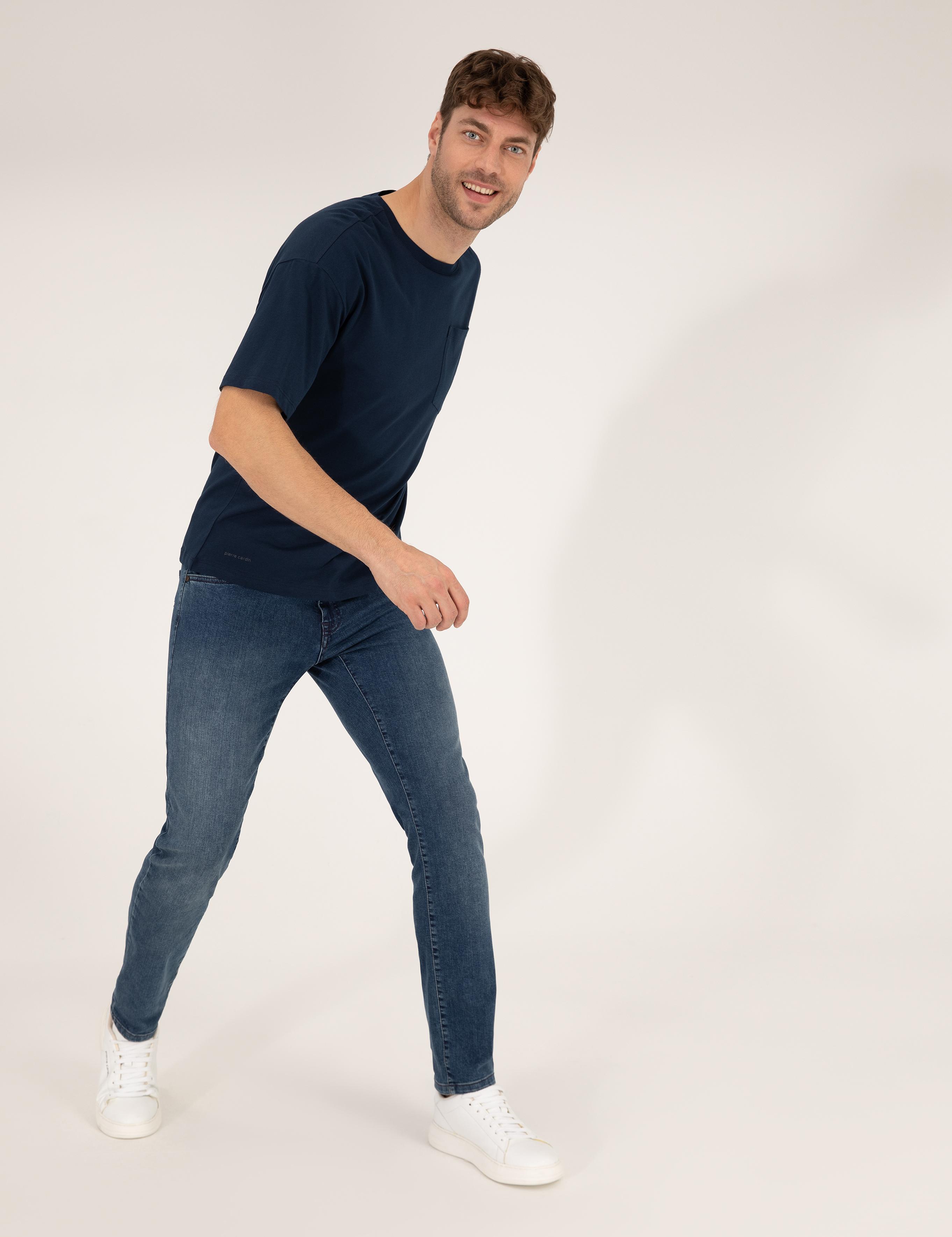 Lacivert Regular Fit Düz Cepli Bisiklet Yaka Tişört