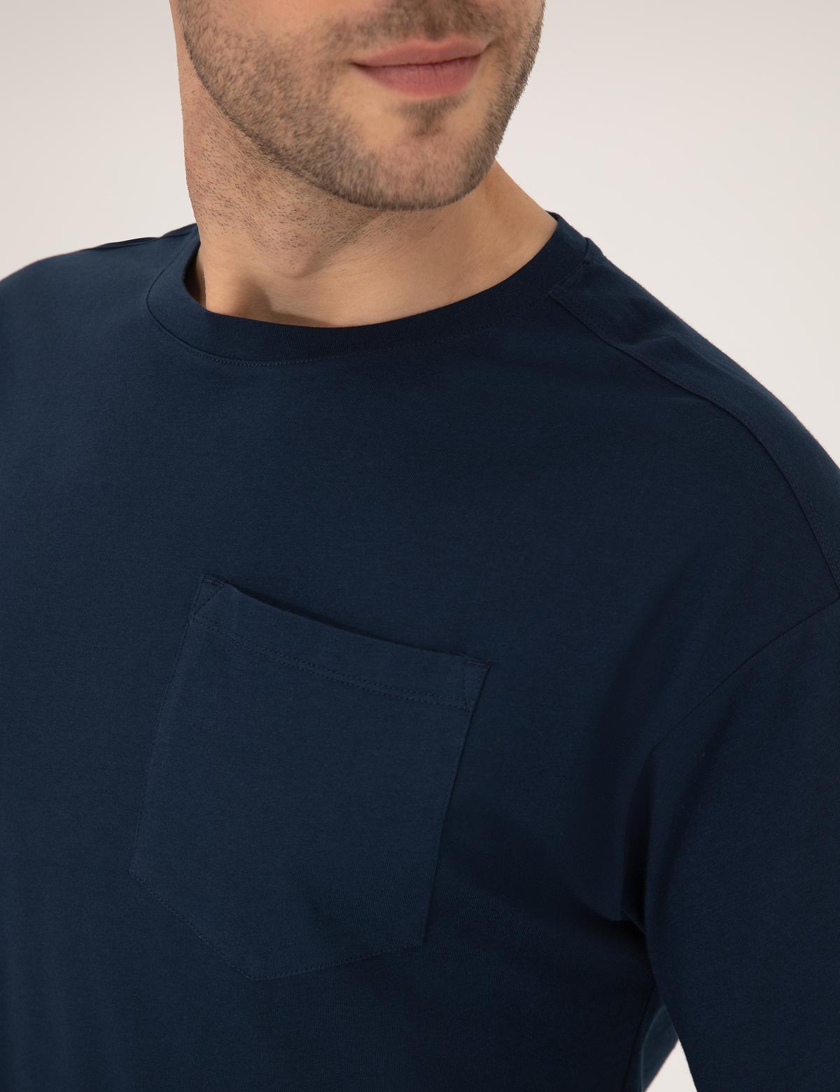 Lacivert Regular Fit Düz Cepli Bisiklet Yaka Tişört - 50270489026