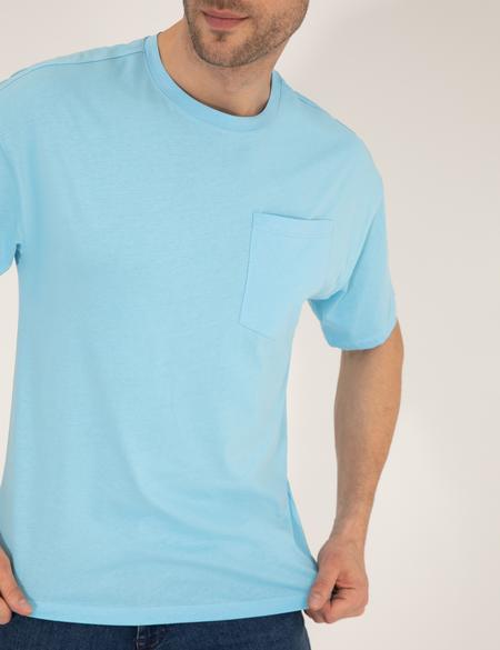 Açık Mavi Regular Fit Düz Cepli Bisiklet Yaka Tişört - 50270489033