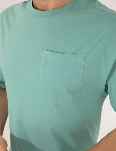 Yeşil Regular Fit Düz Cepli Bisiklet Yaka Tişört - 50270489057